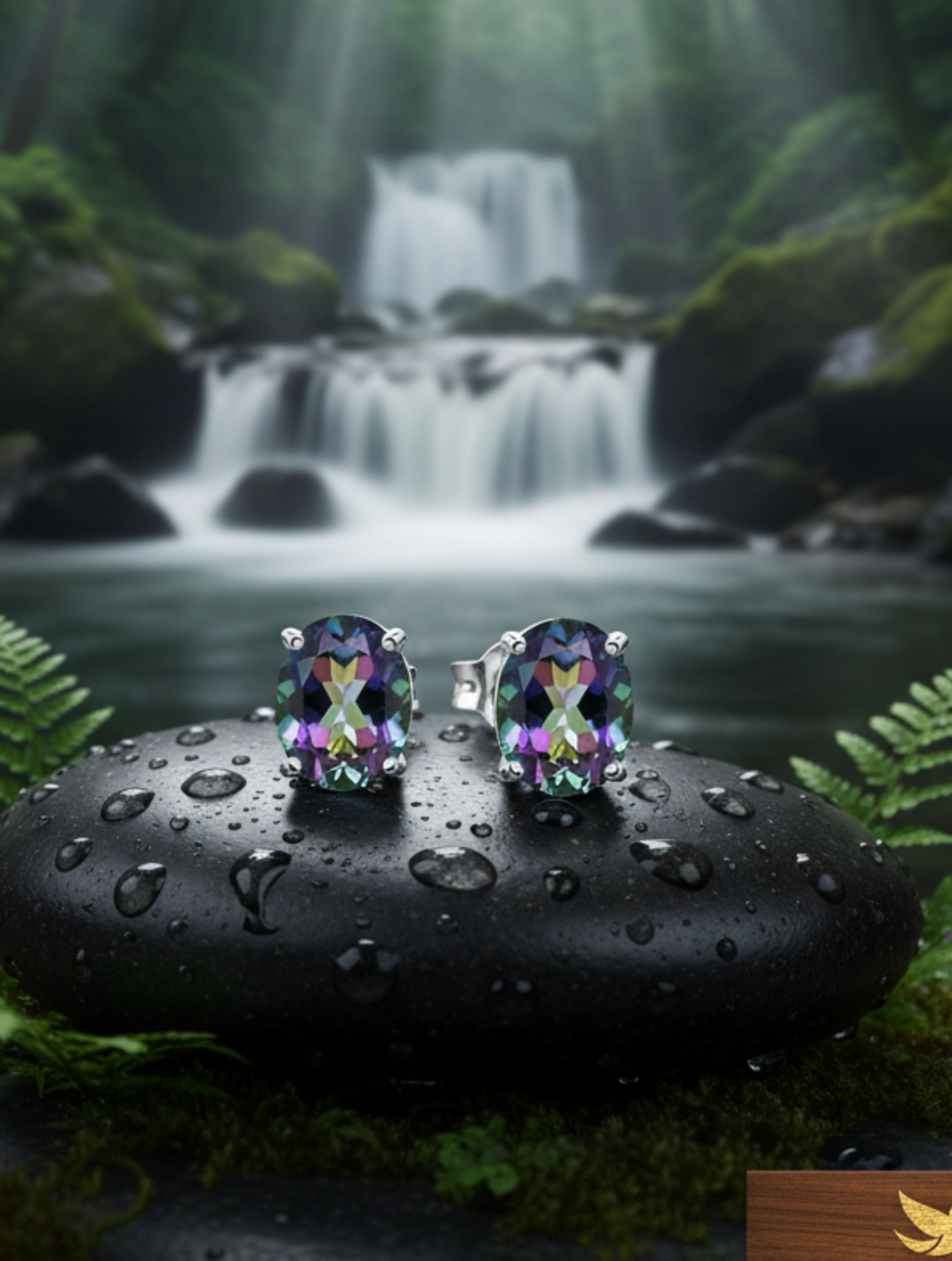 Rhodium Oval Mystic Topaz Pietra Studs 925 Sterling Silver Earrings For Women