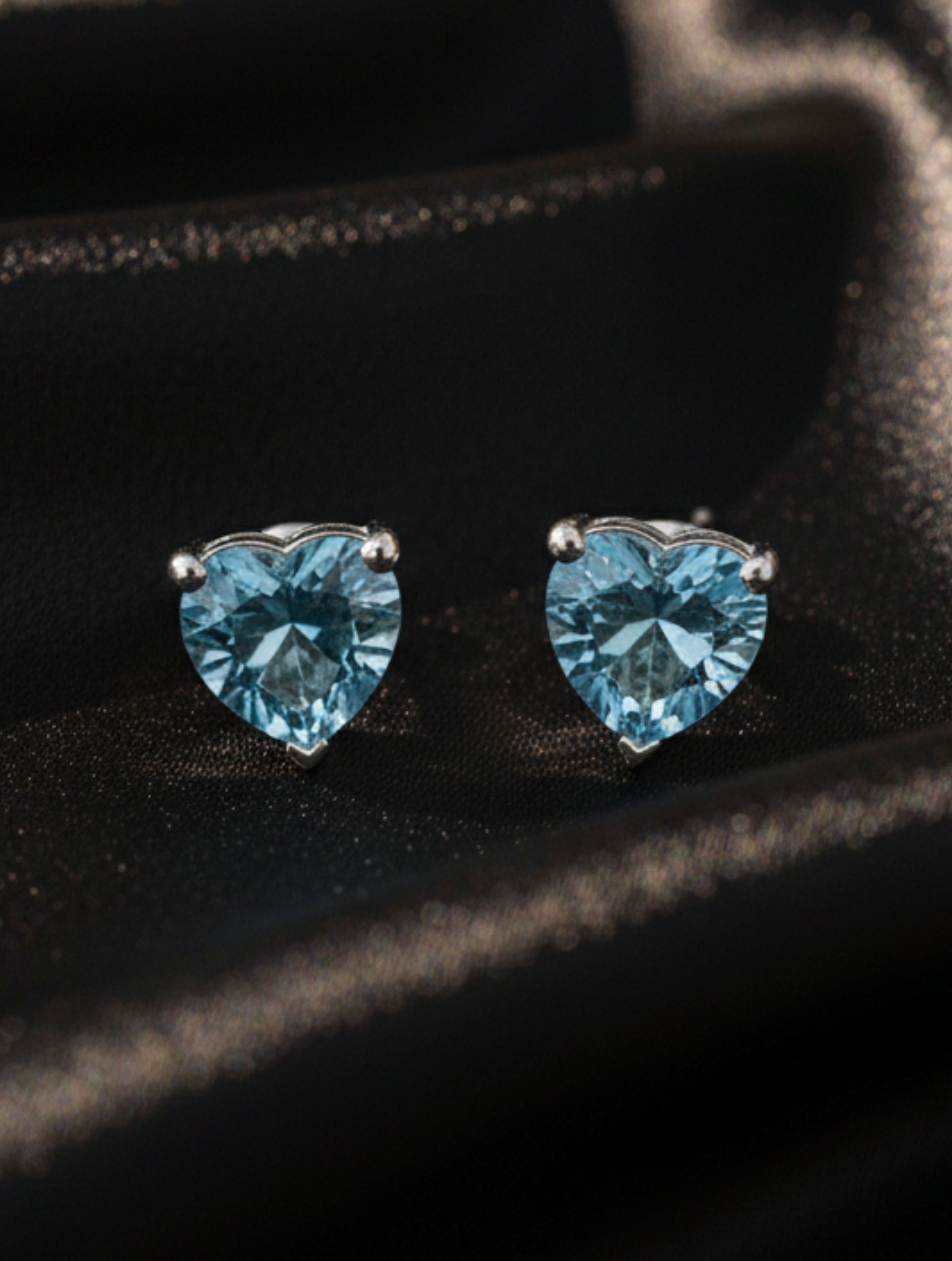 Natural Blue Topaz Stud Heart Shape Earrings in 925 Sterling Silver