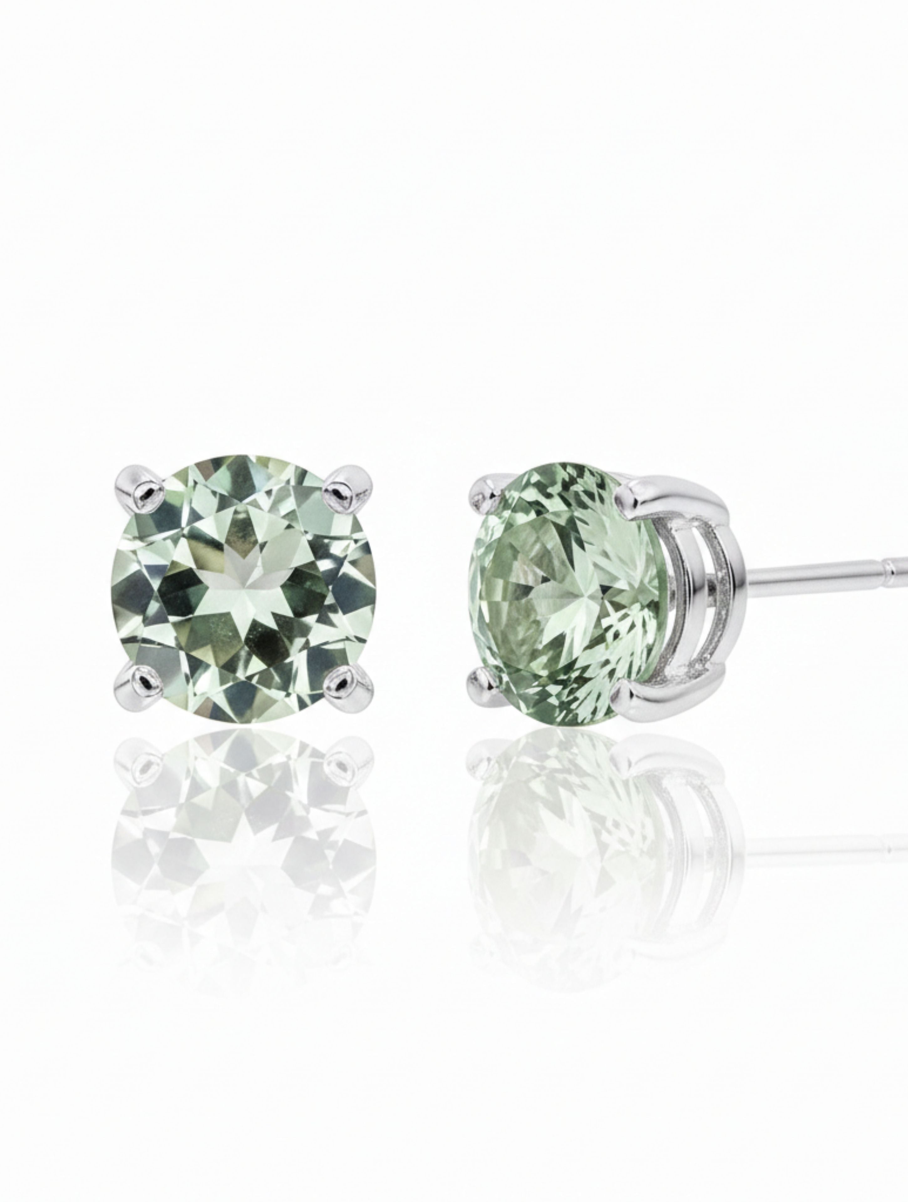 Green Amethyst Solitaire Studs in 925 Sterling Silver