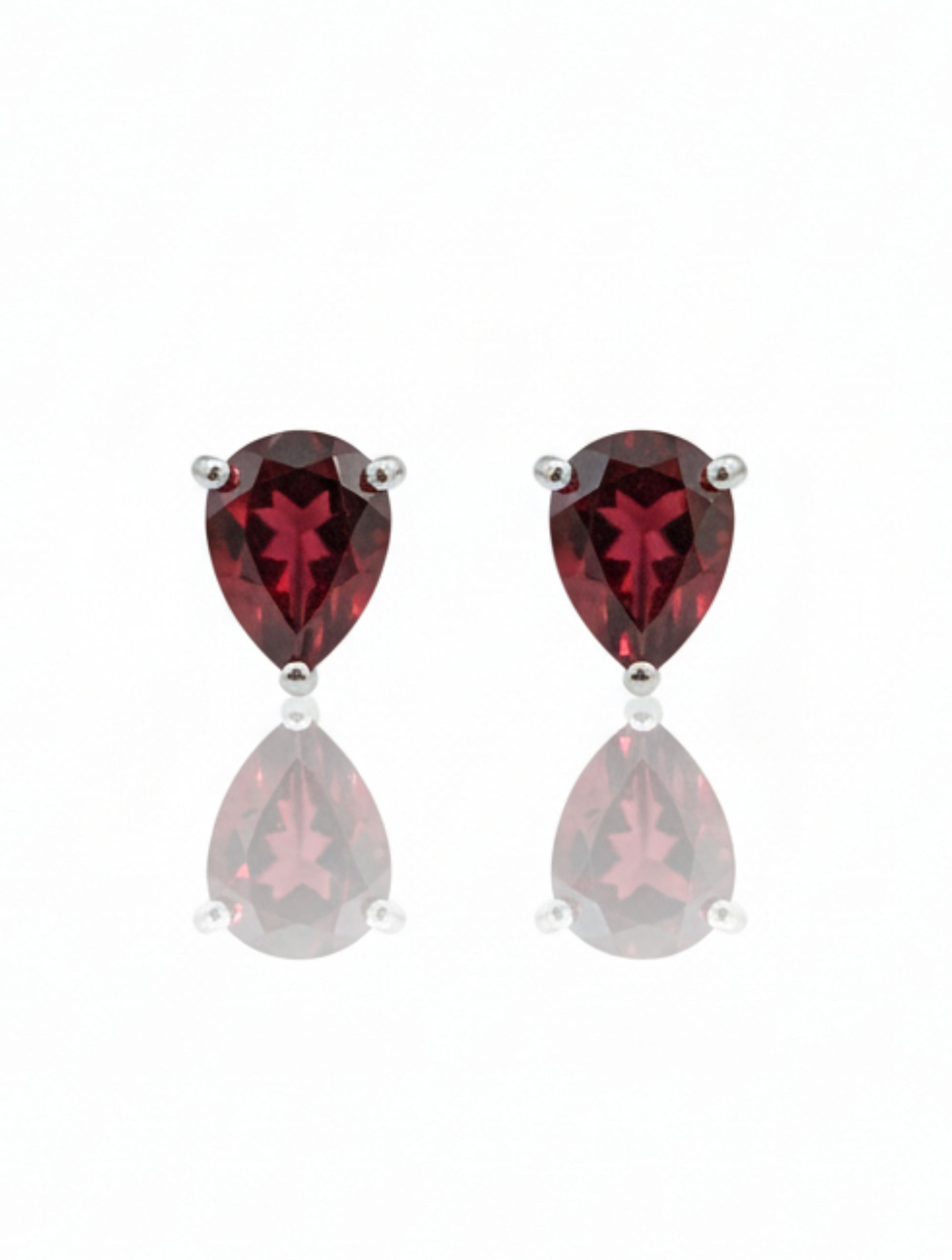 Natural Red Garnet Stud Earrings in 925 Sterling Silver | Pear-Cut Solitaire Drops