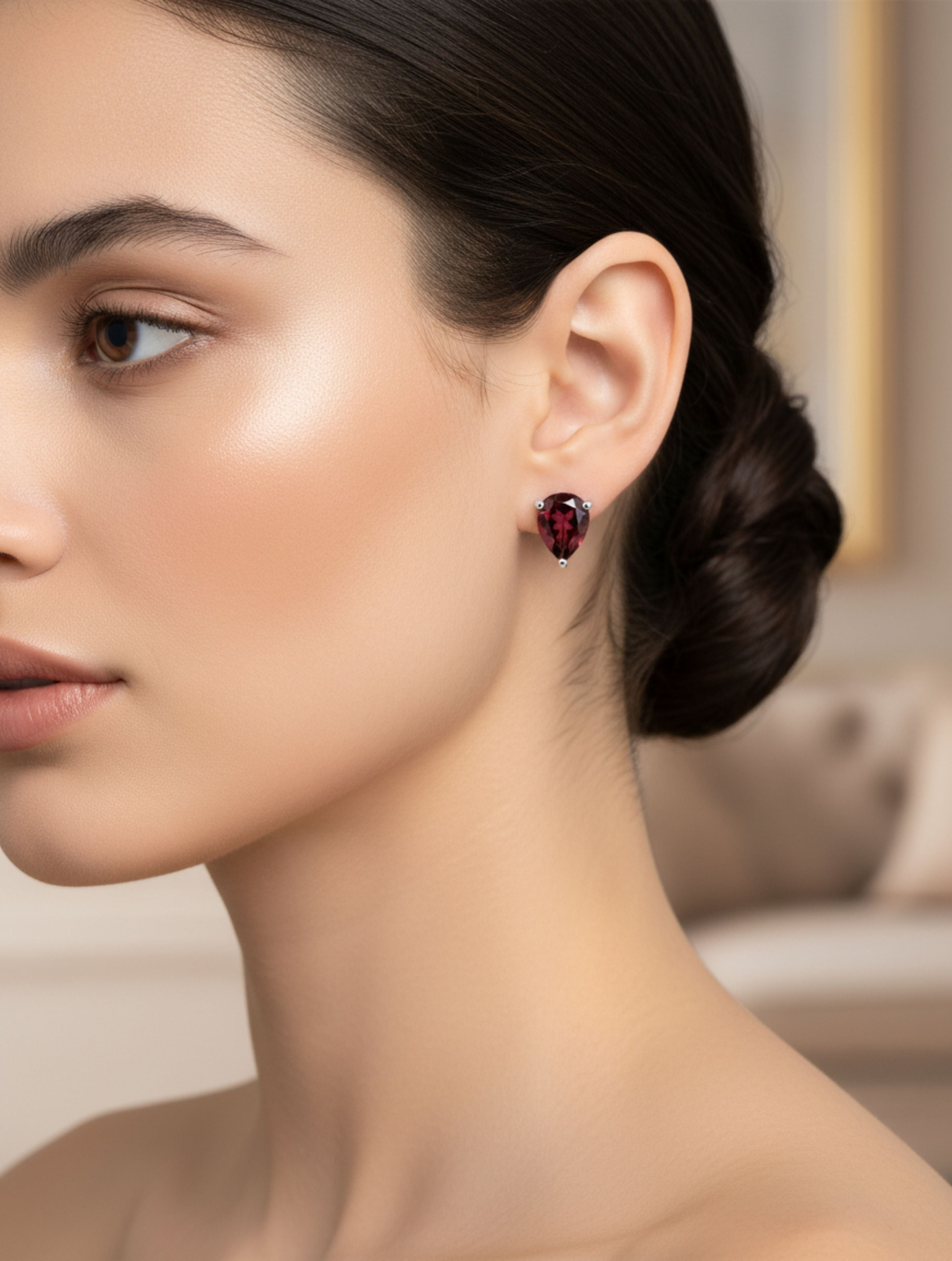 Natural Red Garnet Stud Earrings in 925 Sterling Silver | Pear-Cut Solitaire Drops