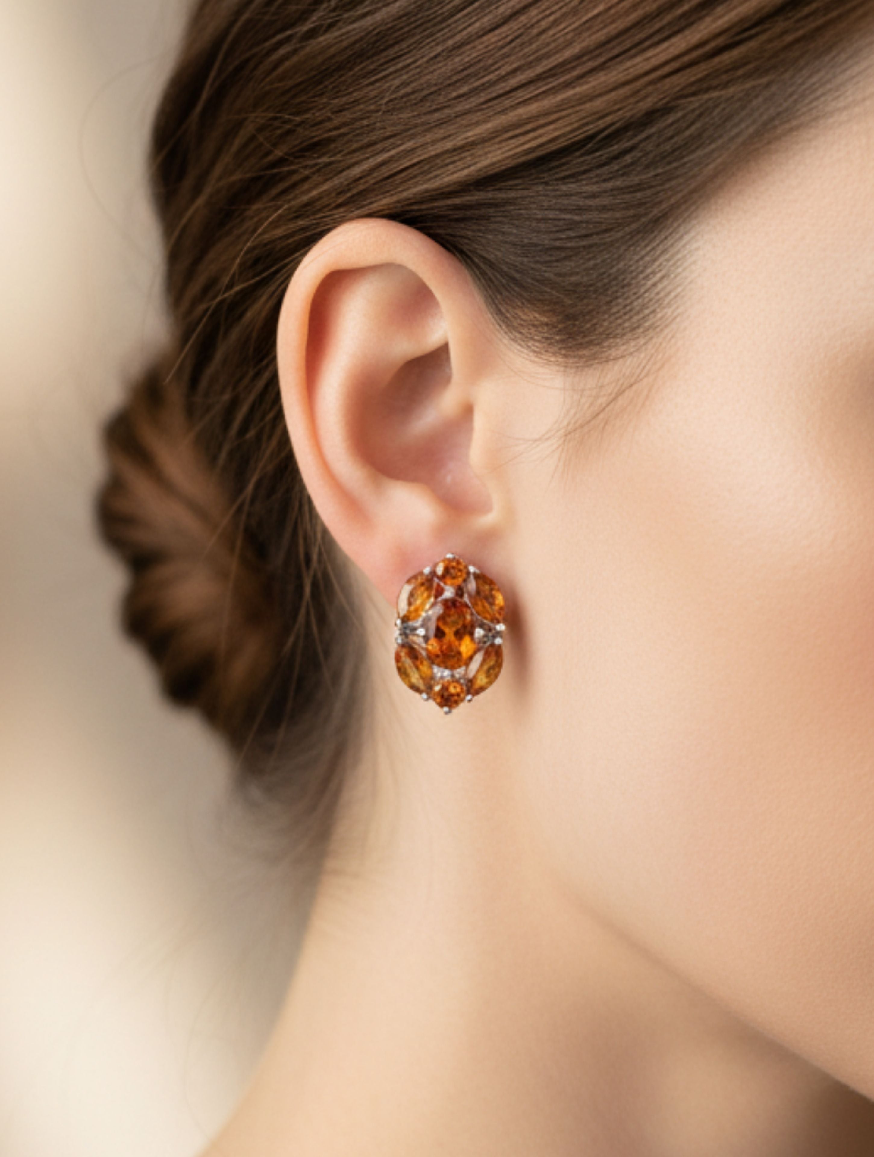 Natural Citrine Cluster Studs in 925 Sterling Silver