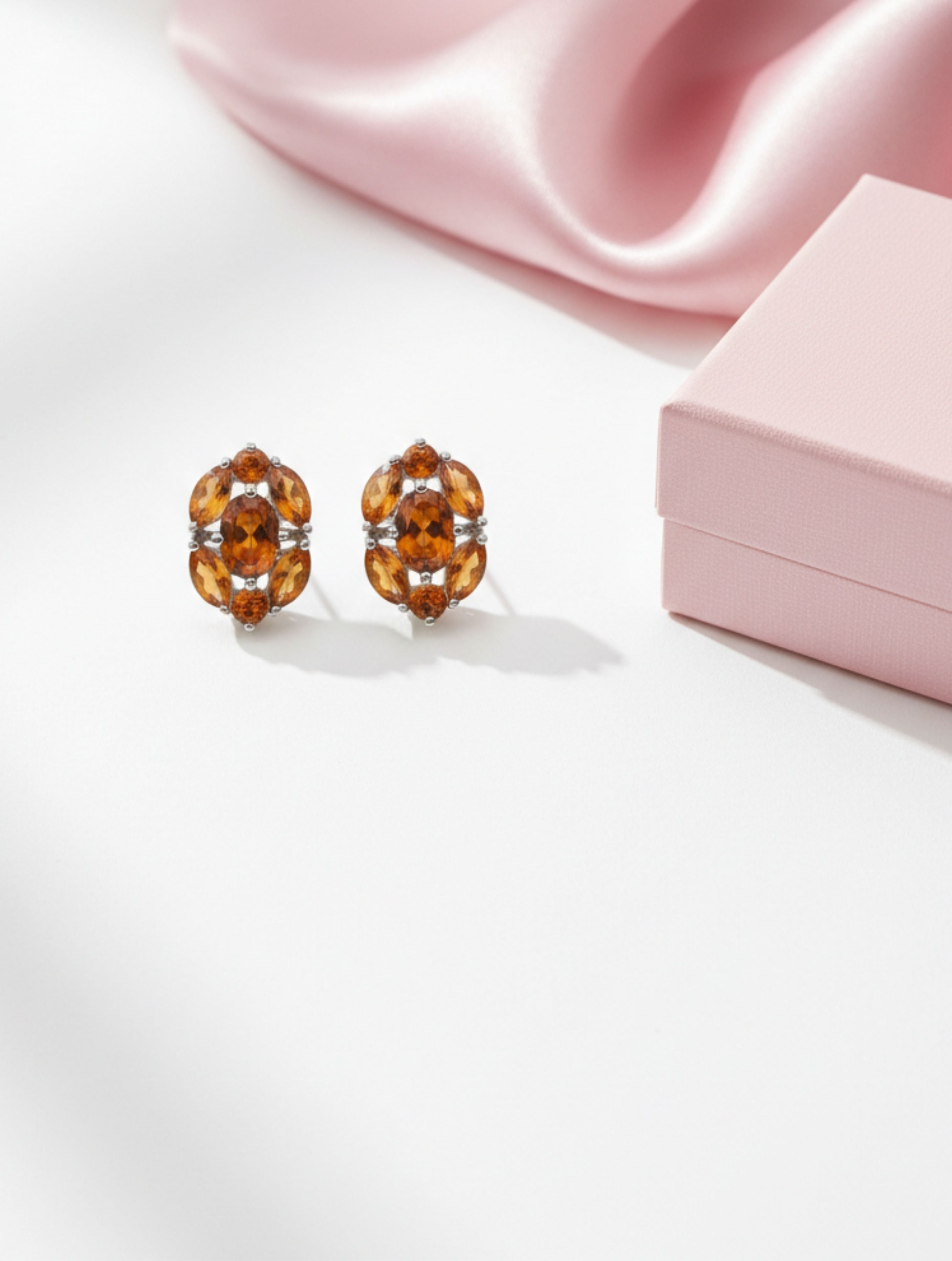 Natural Citrine Cluster Studs in 925 Sterling Silver