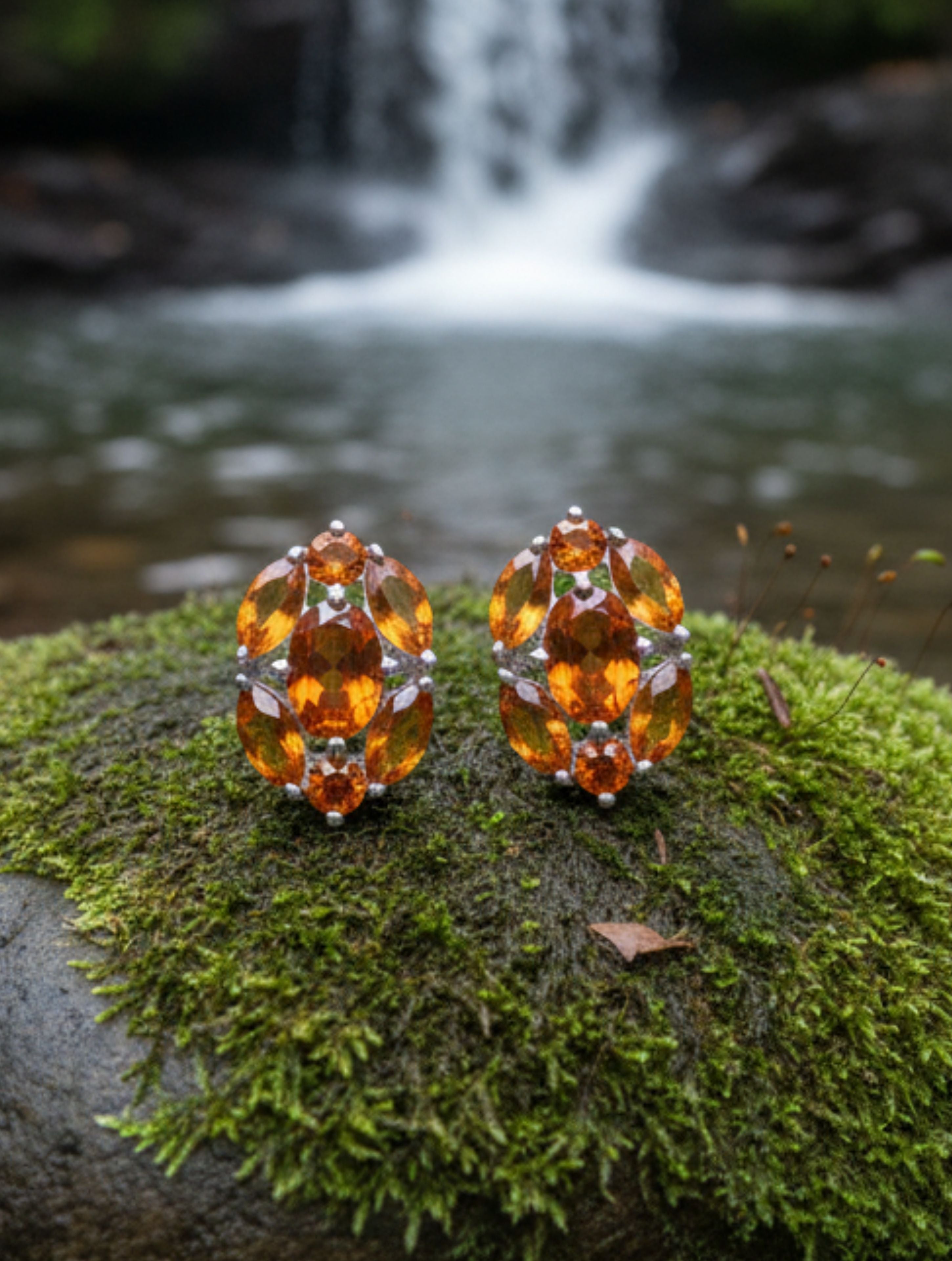 Natural Citrine Cluster Studs in 925 Sterling Silver
