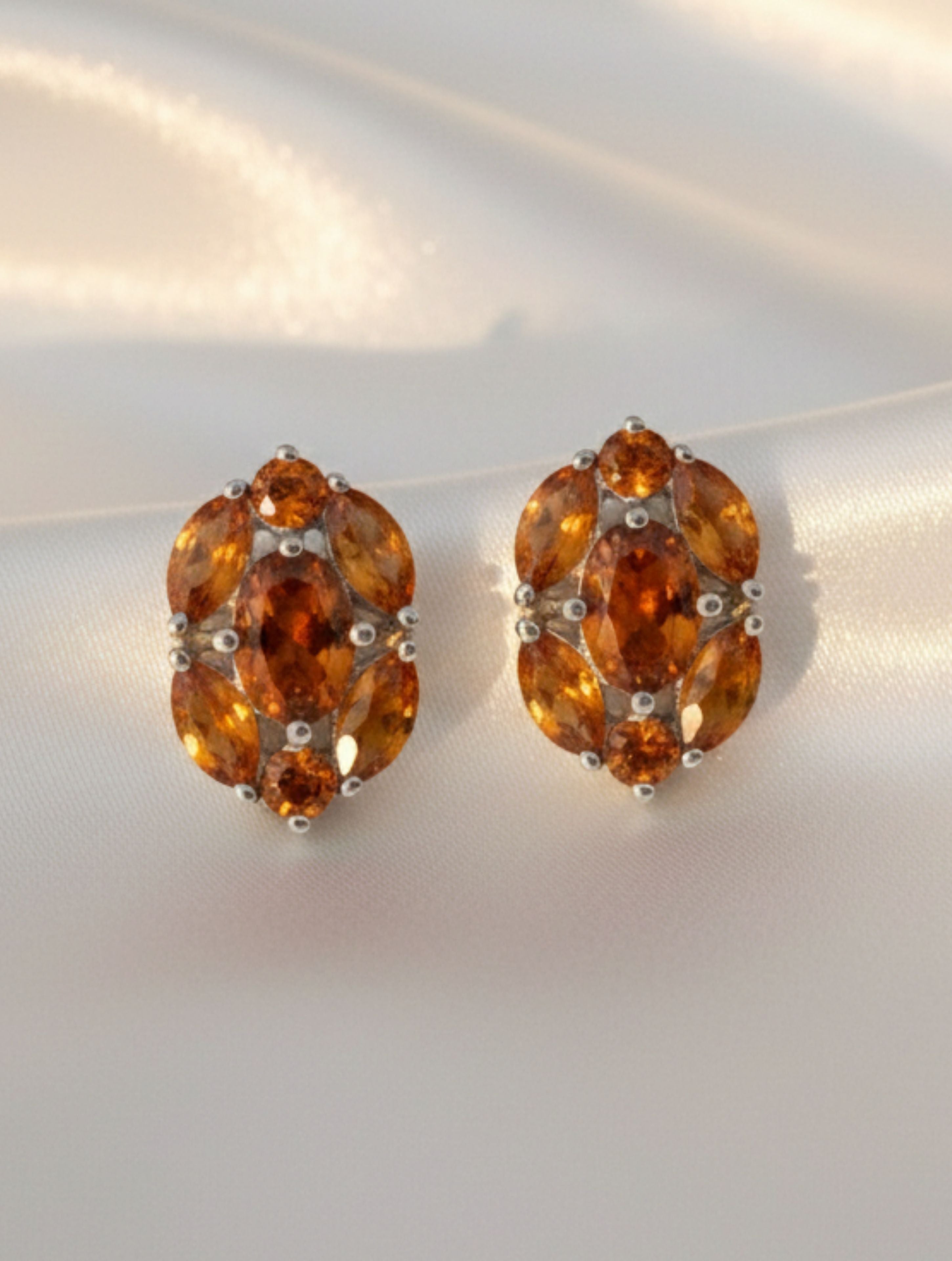 Natural Citrine Cluster Studs in 925 Sterling Silver