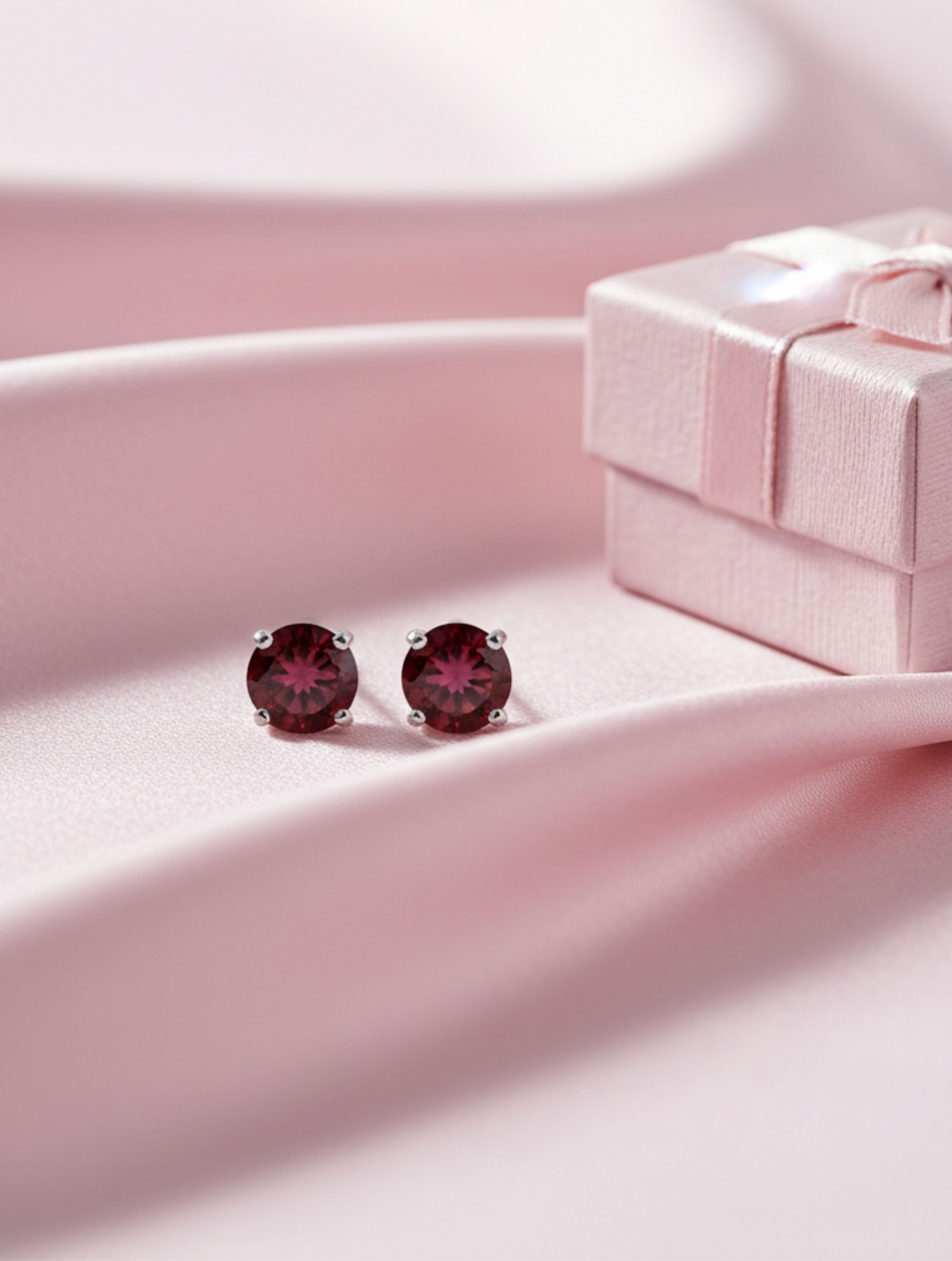 Natural Garnet Stud Earrings in 925 Sterling Silver