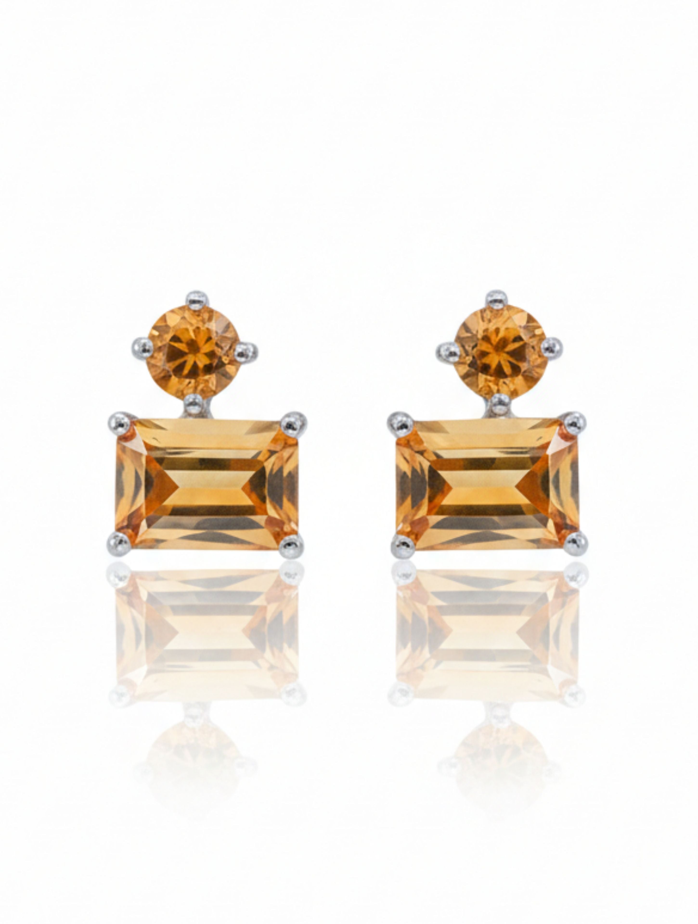 Natural Citrine Golden Emerald-Cut Studs in 925 Sterling Silver