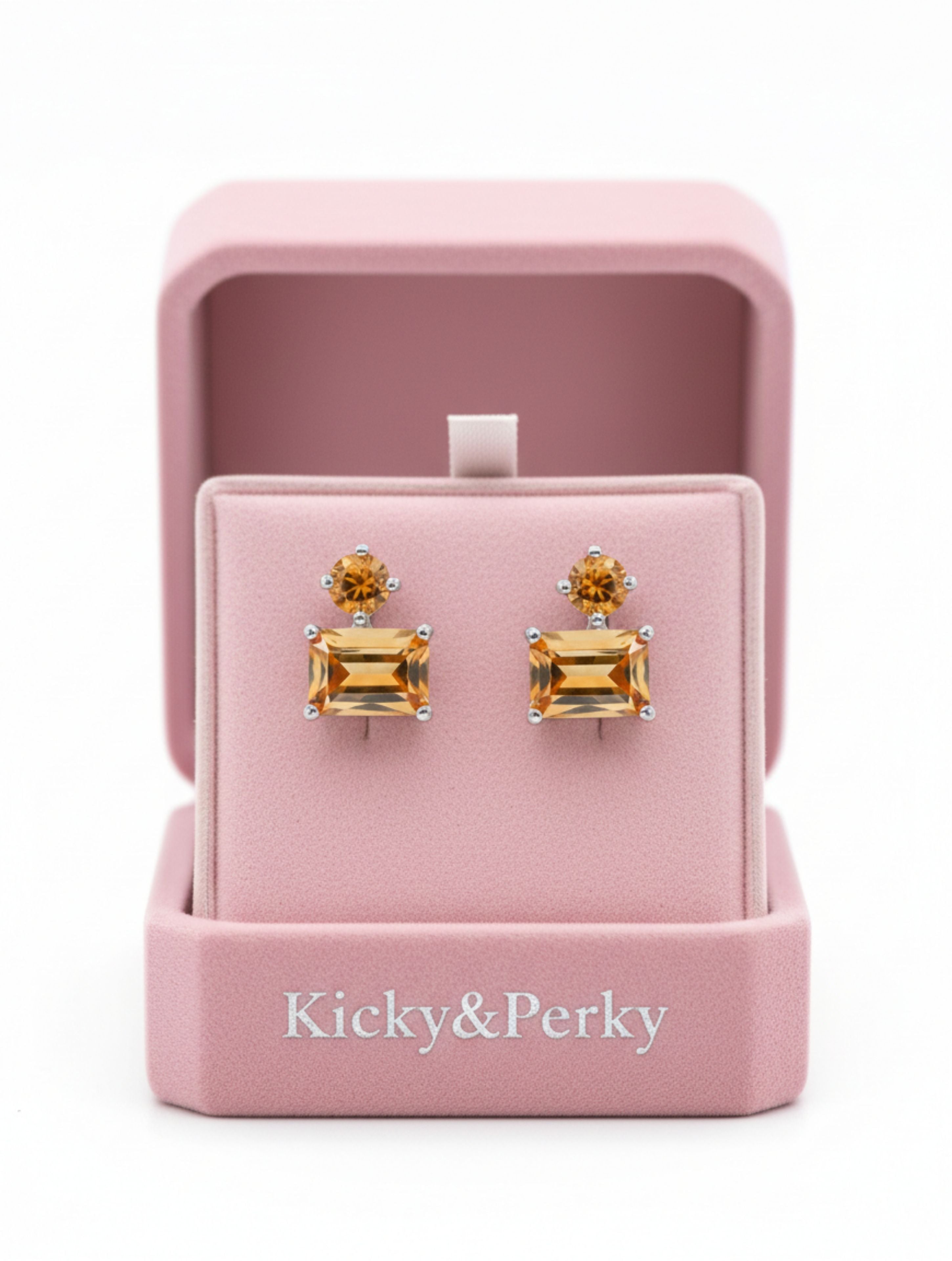 Natural Citrine Golden Emerald-Cut Studs in 925 Sterling Silver