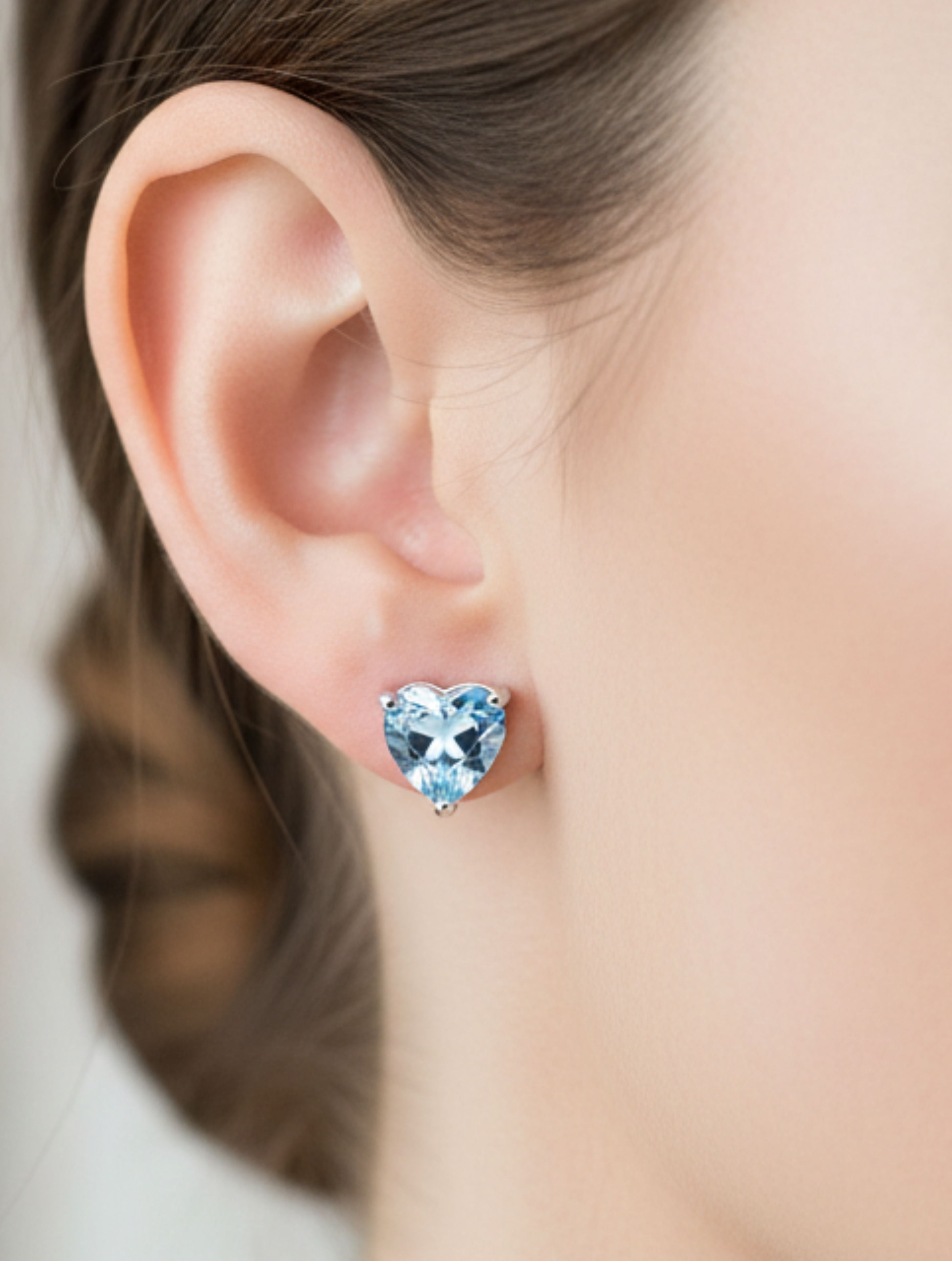 Heart-Cut Natural Blue Topaz Stud Earrings in 925 Sterling Silver
