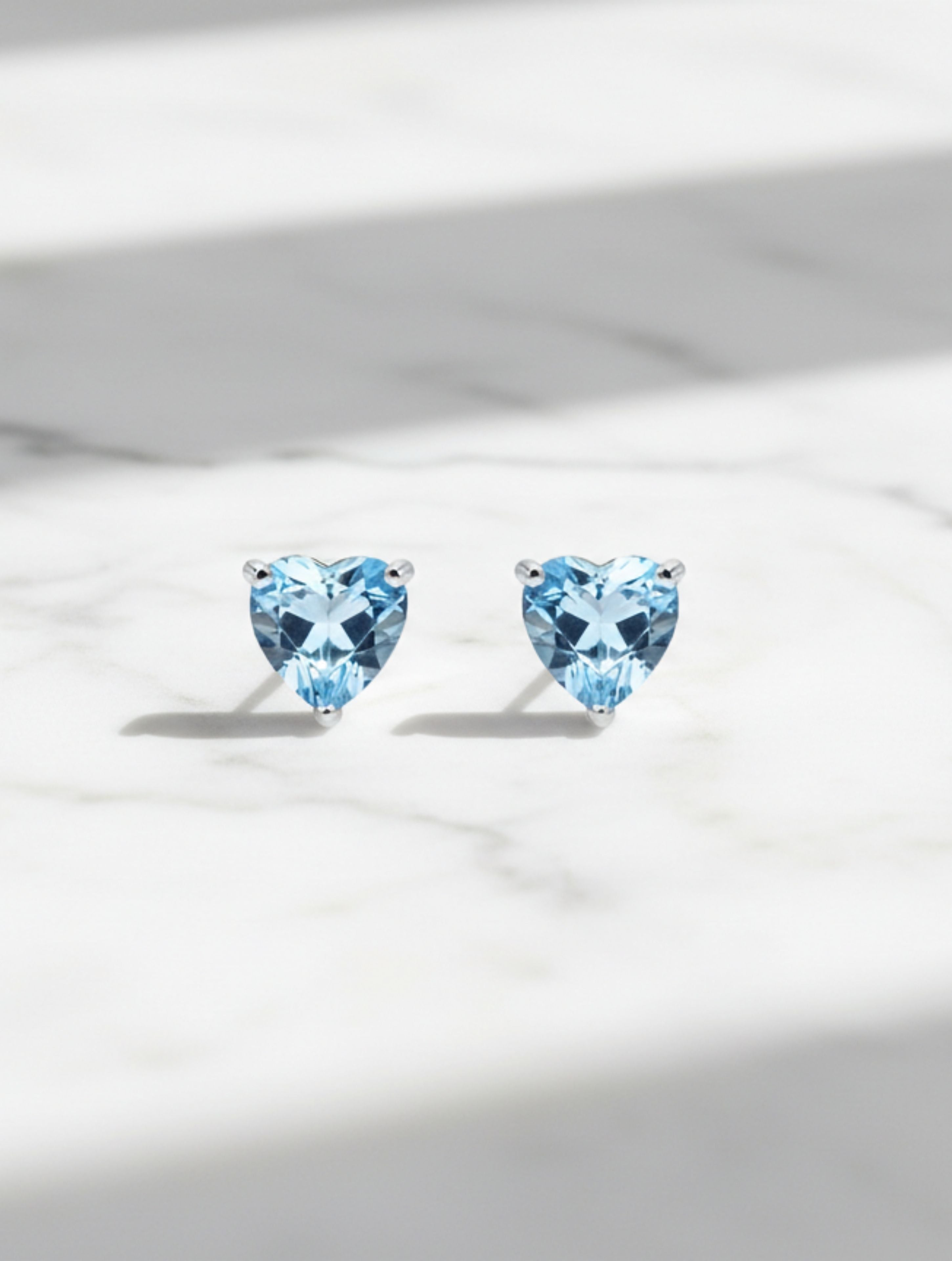 Heart-Cut Natural Blue Topaz Stud Earrings in 925 Sterling Silver