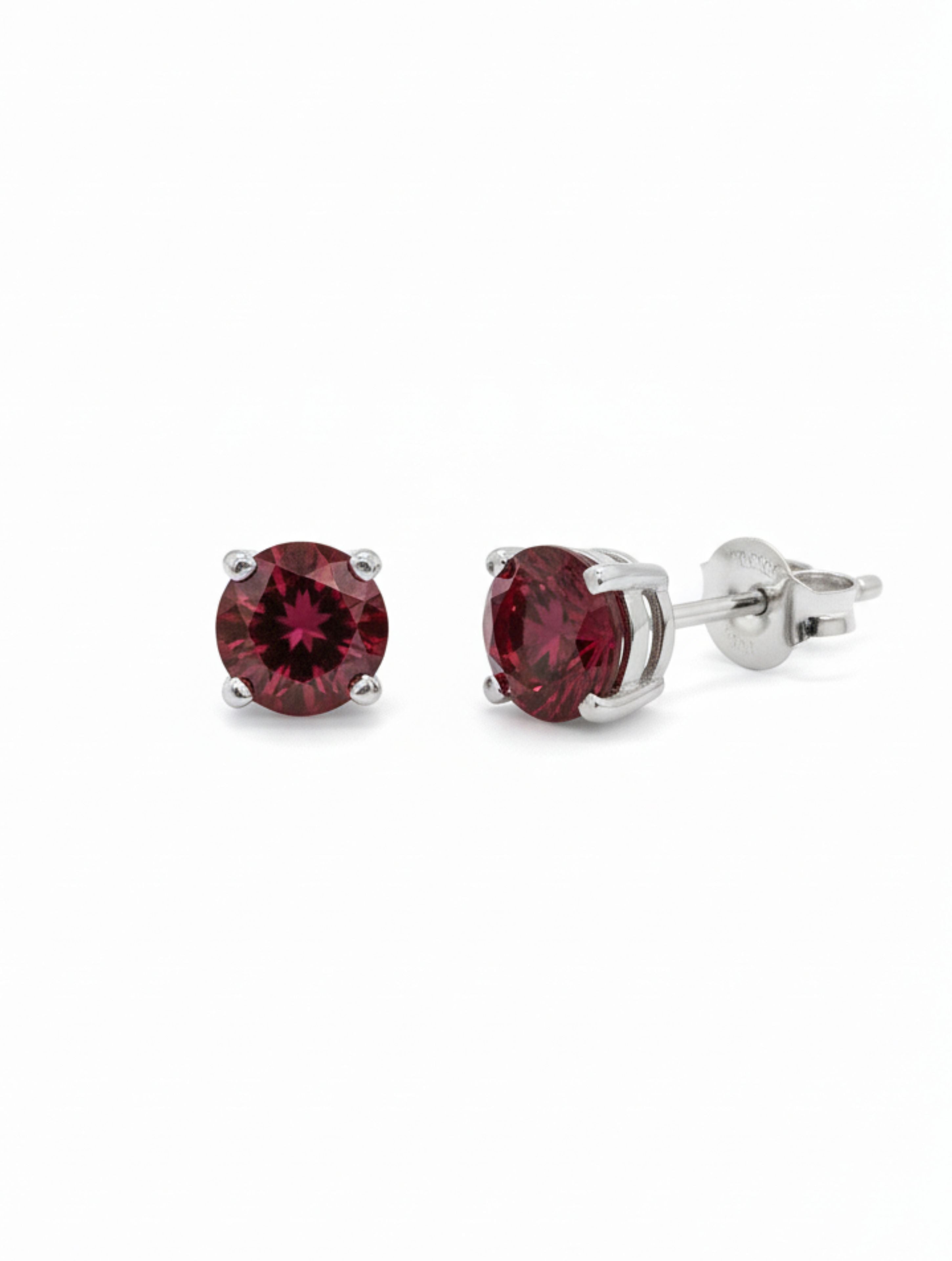 925 Sterling Silver Natural Garnet Stud Earrings