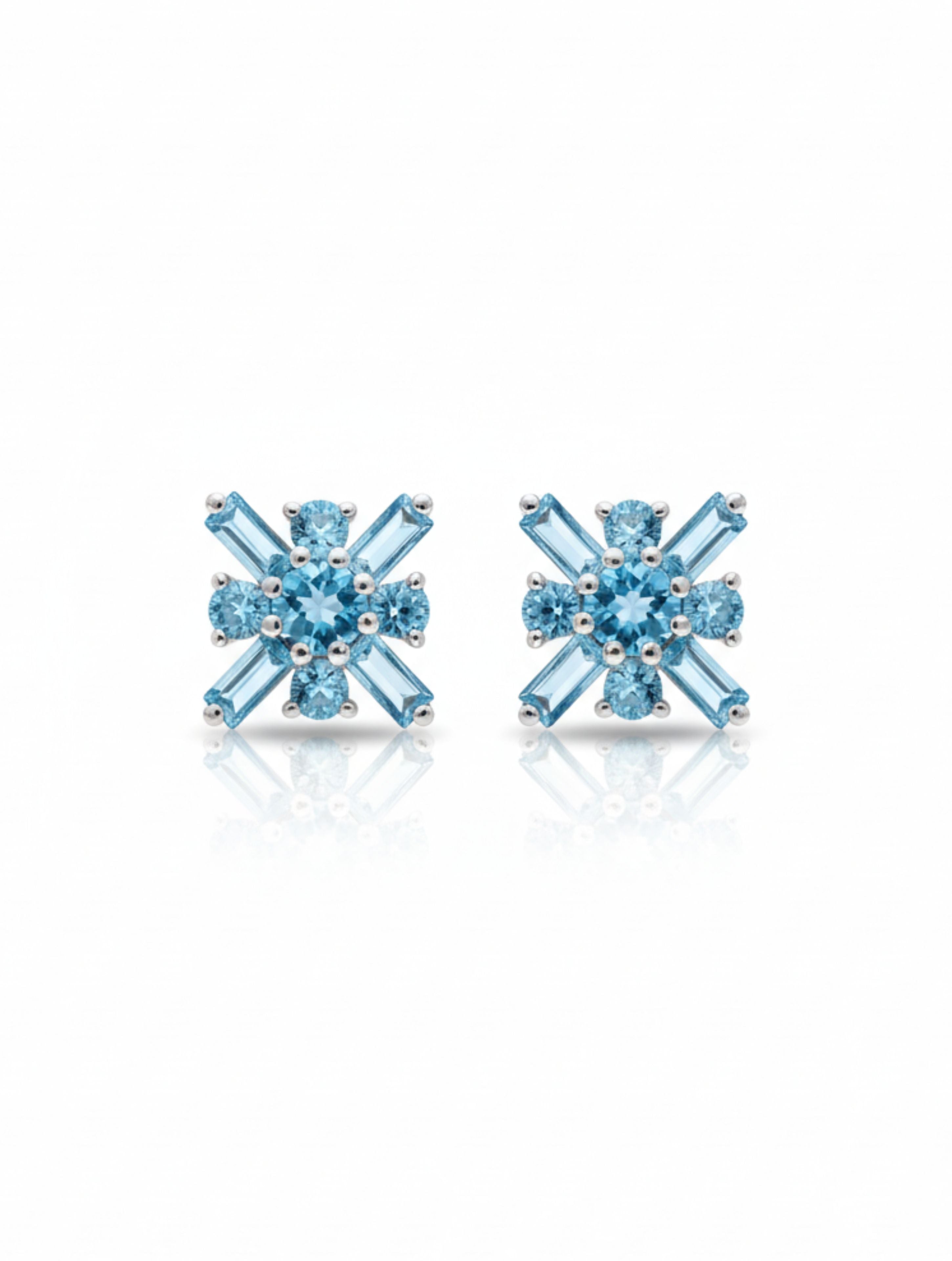 Celestial Star Blue Topaz Stud Earrings in 925 Sterling Silver