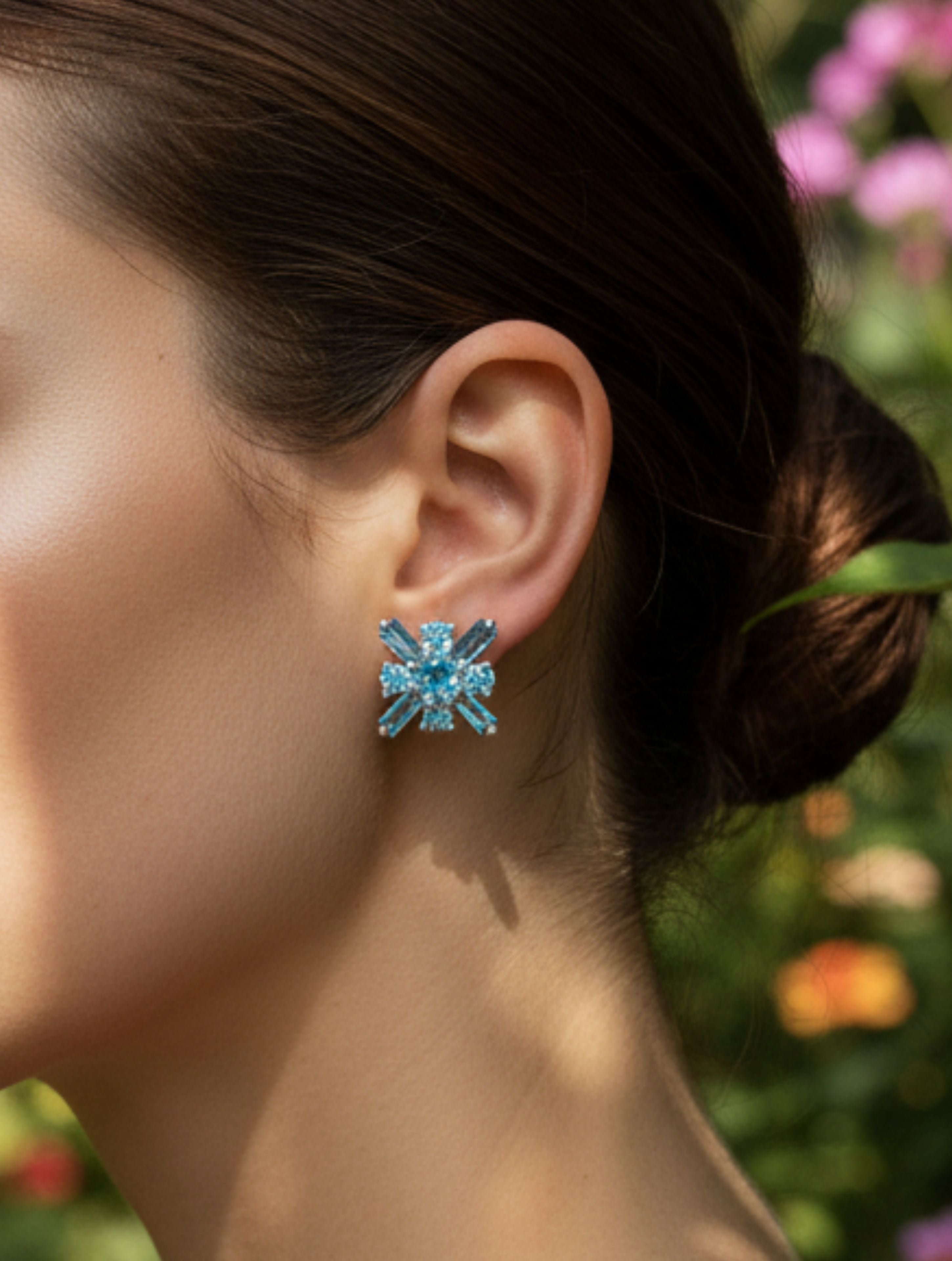 Celestial Star Blue Topaz Stud Earrings in 925 Sterling Silver