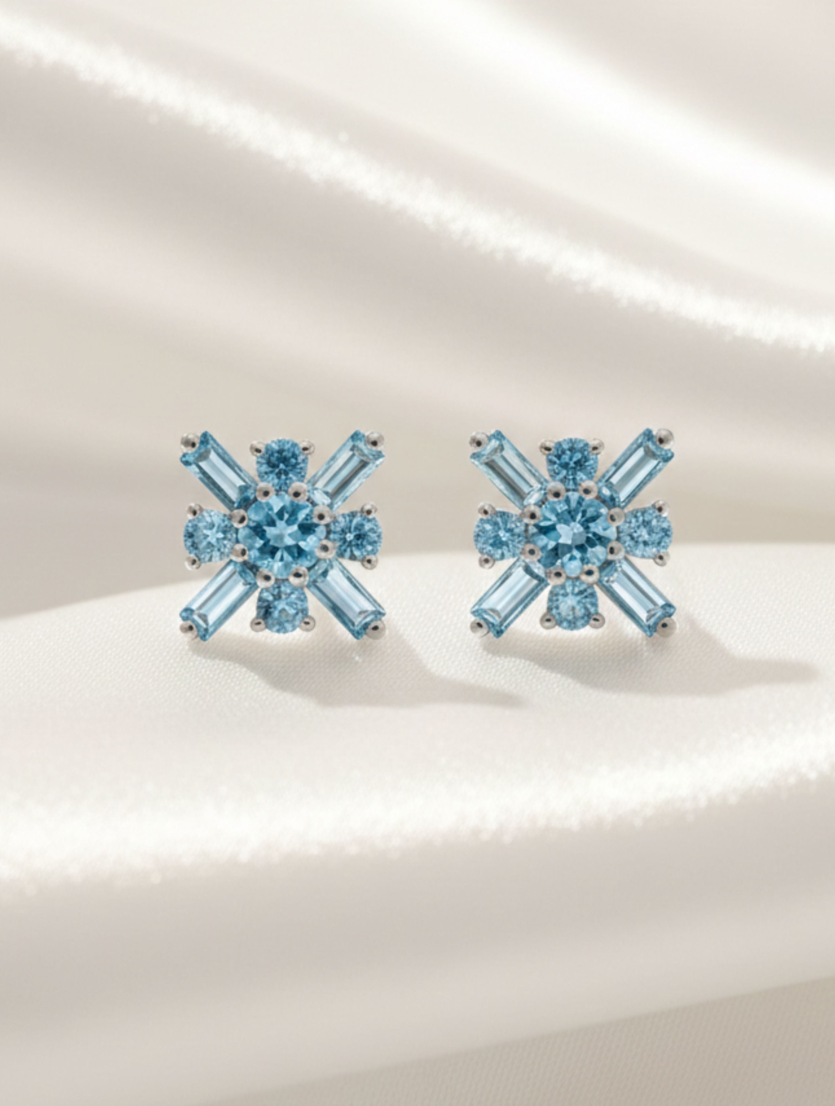 Celestial Star Blue Topaz Stud Earrings in 925 Sterling Silver