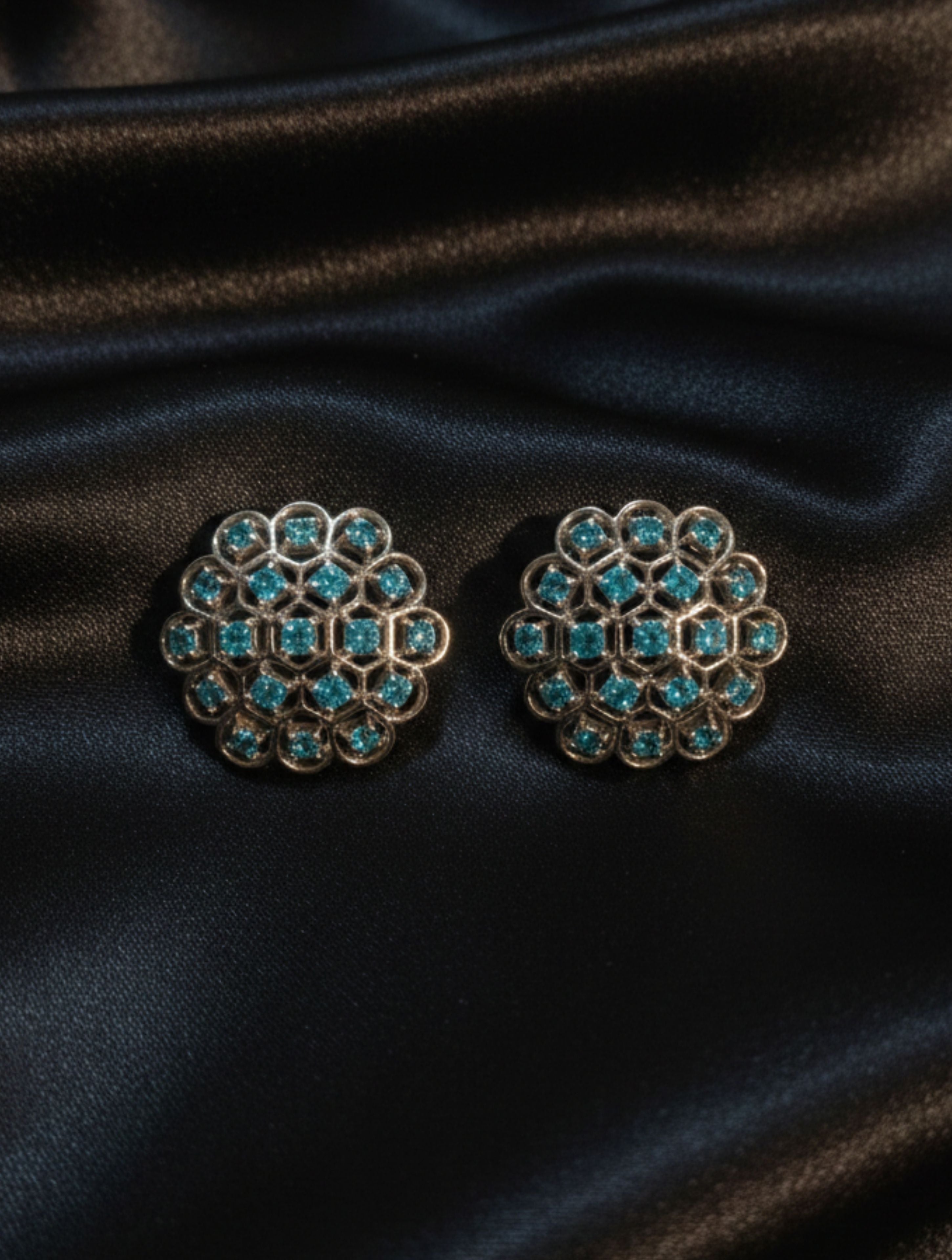 Blue Topaz Honeycomb Statement Studs Solid 925 Silver