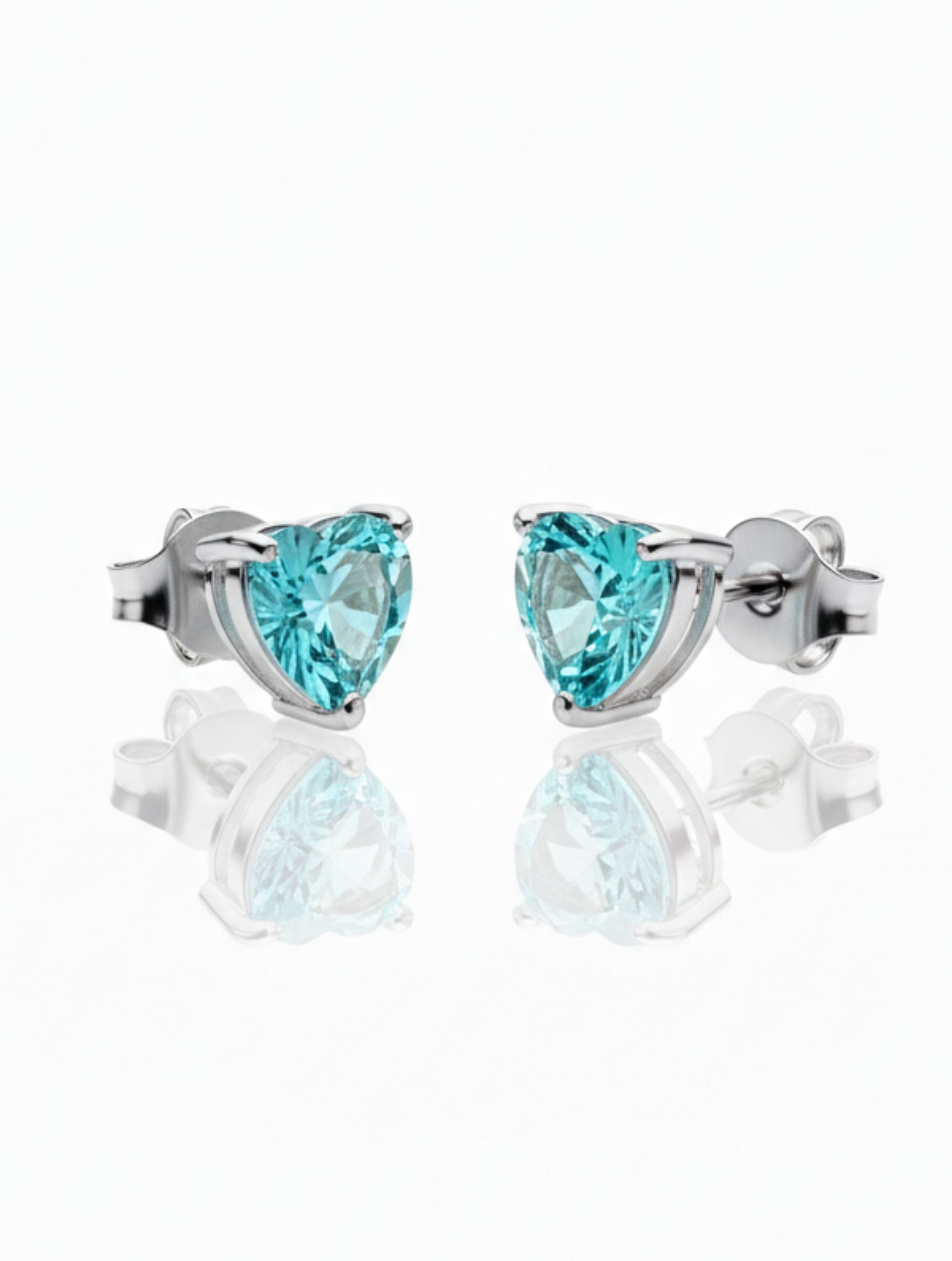 925 Sterling Silver Heart-Cut Aquamarine Stud Earrings