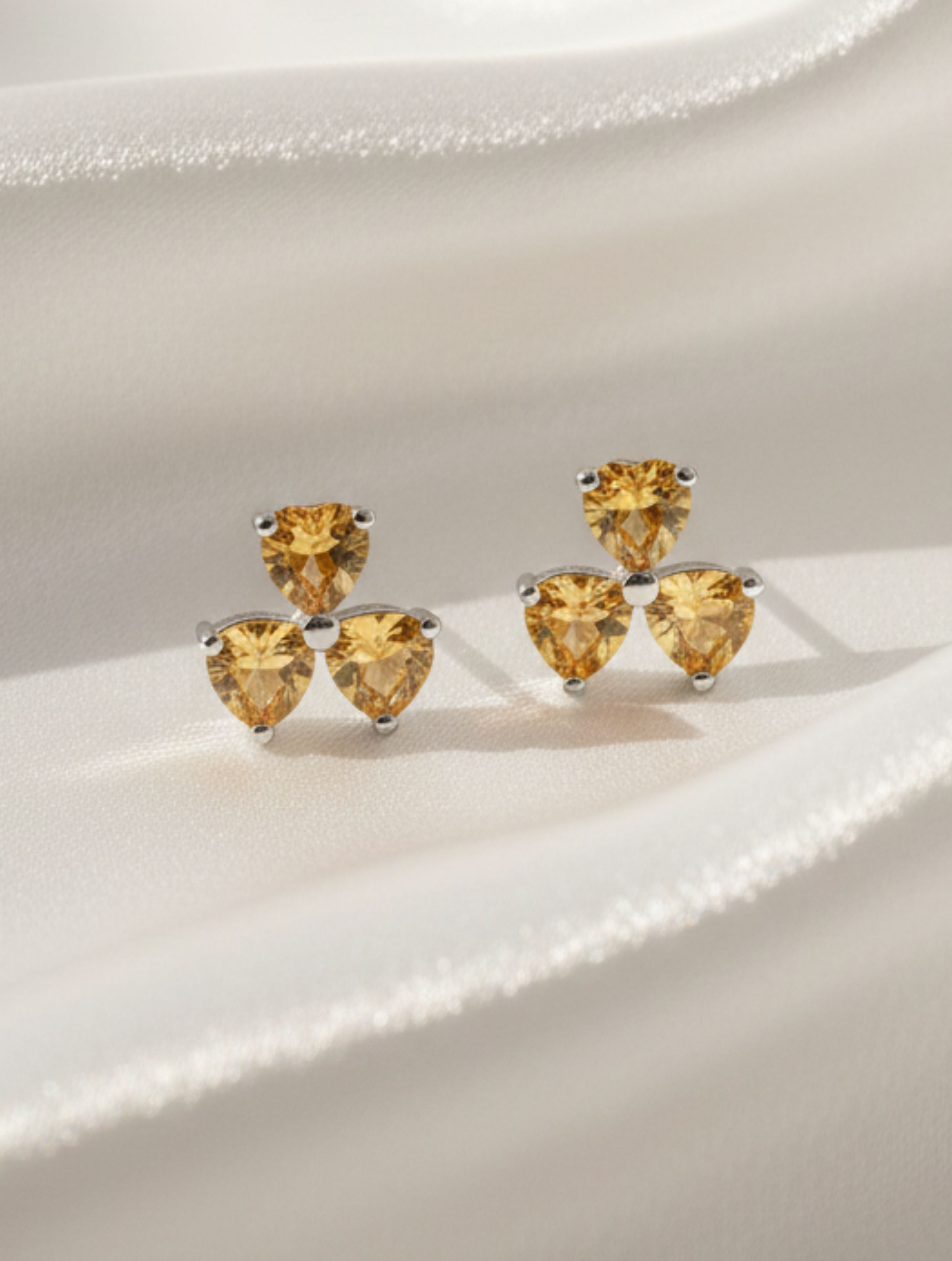 Floral Citrine Studs in 925 Sterling Silver