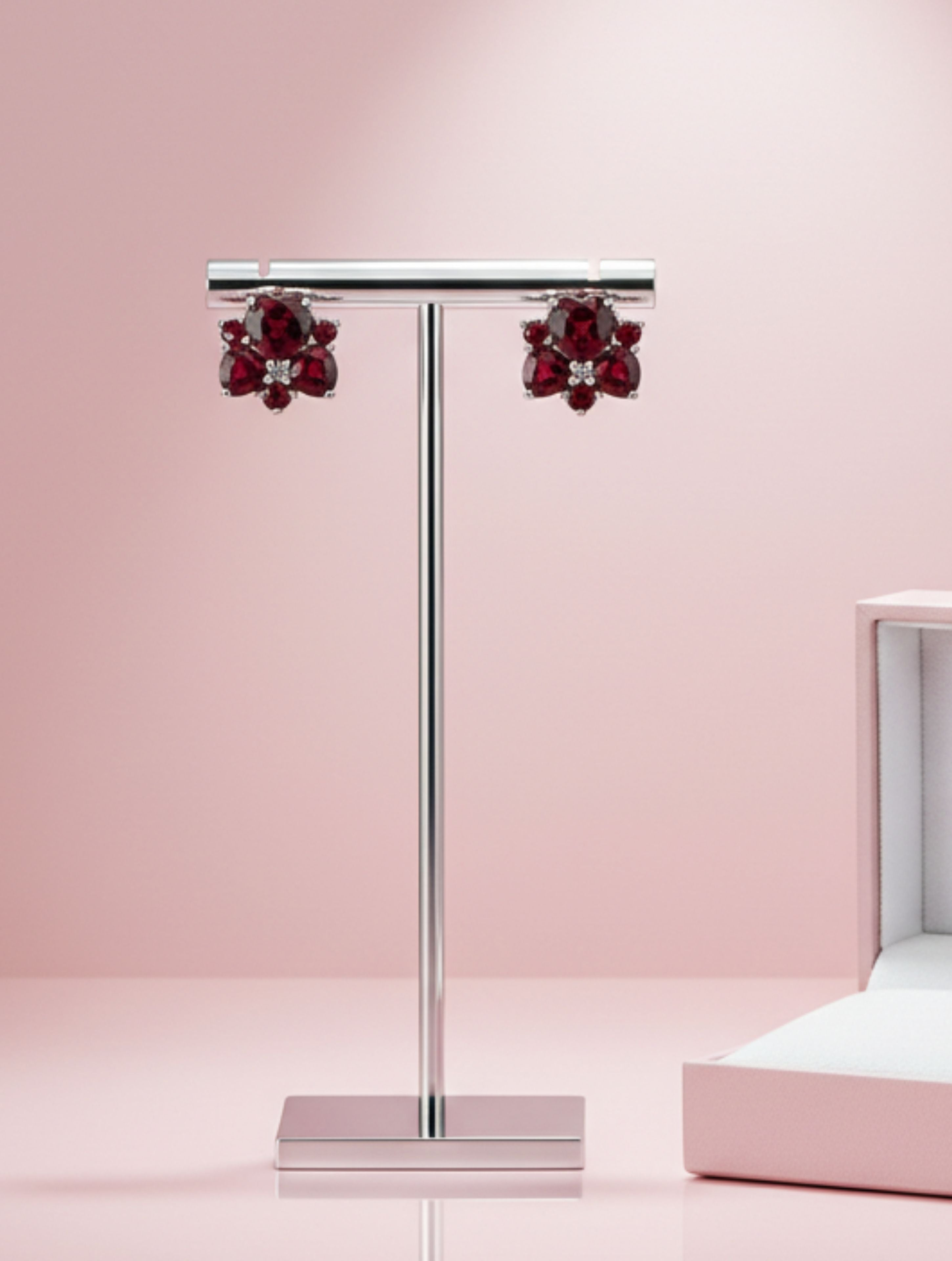 Natural Garnet Floral Cluster Stud Earrings in 925 Sterling Silver