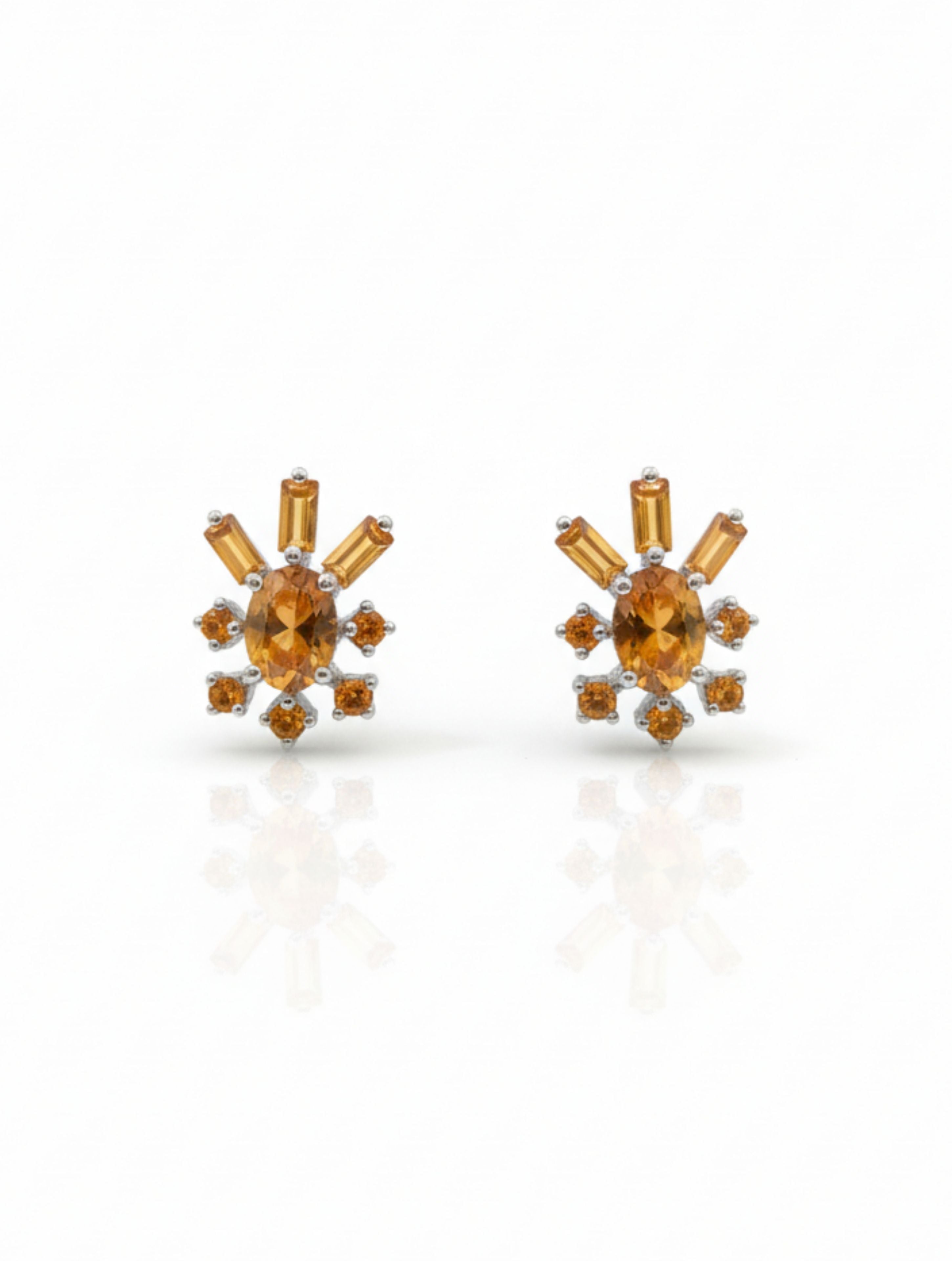 Radiant Sunburst Natural Citrine Stud Earrings in 925 Sterling Silver