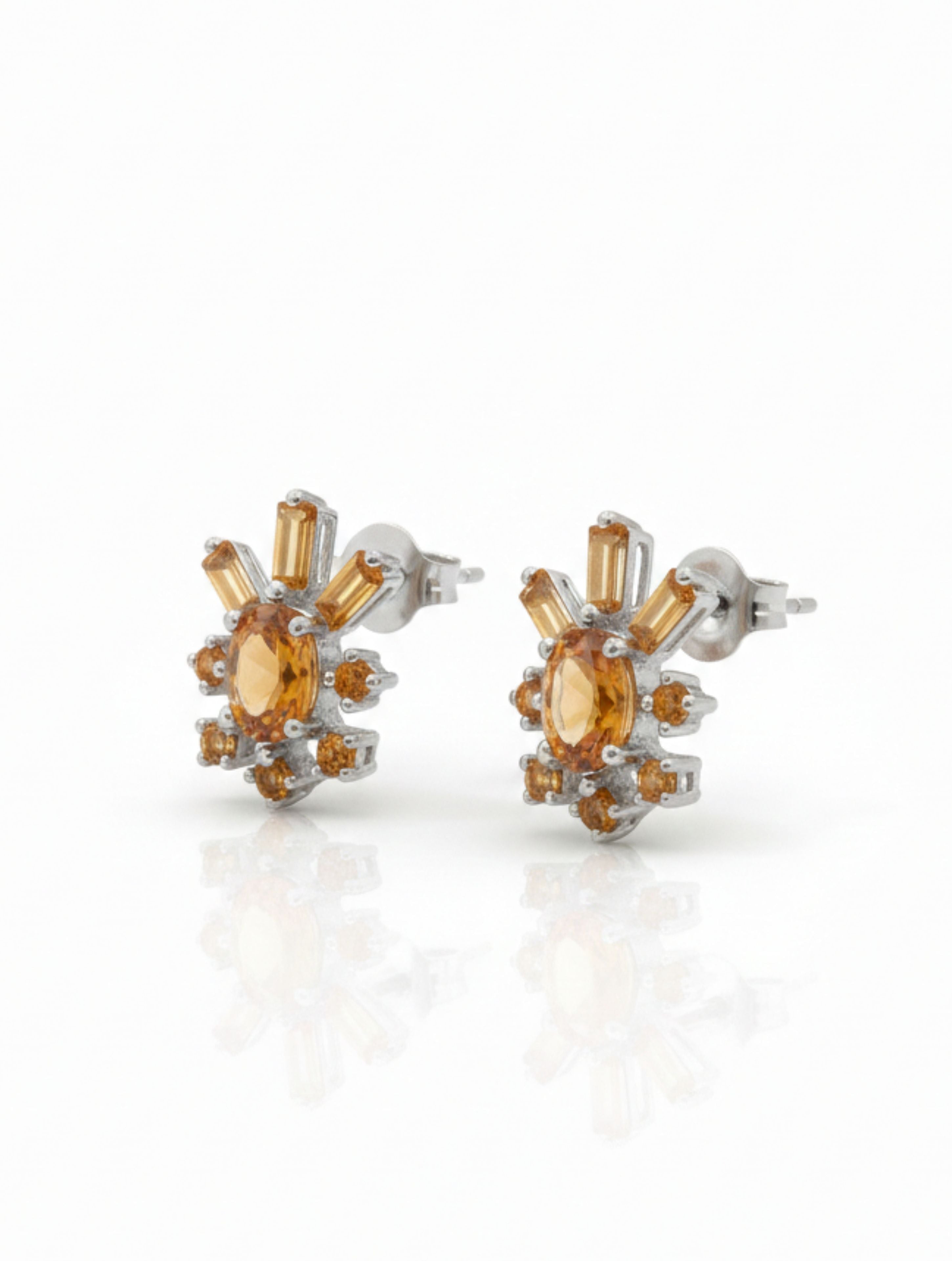 Radiant Sunburst Natural Citrine Stud Earrings in 925 Sterling Silver