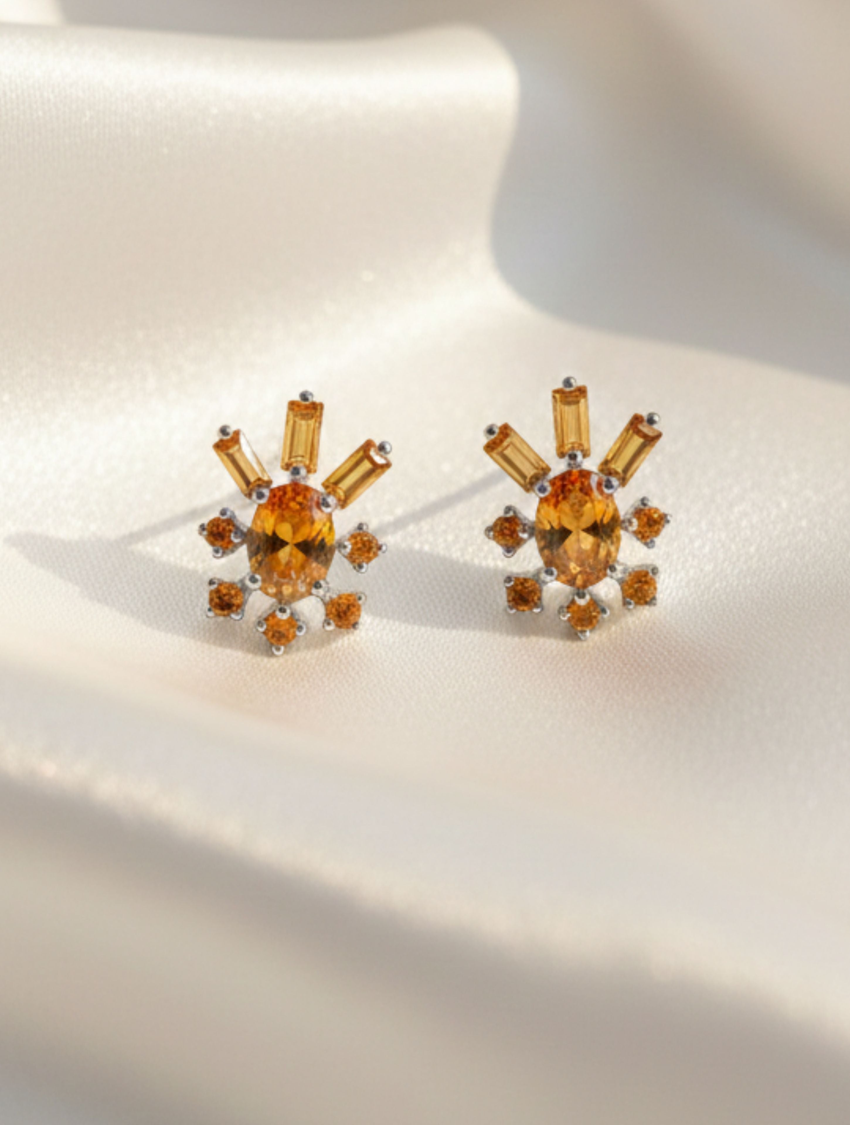 Radiant Sunburst Natural Citrine Stud Earrings in 925 Sterling Silver
