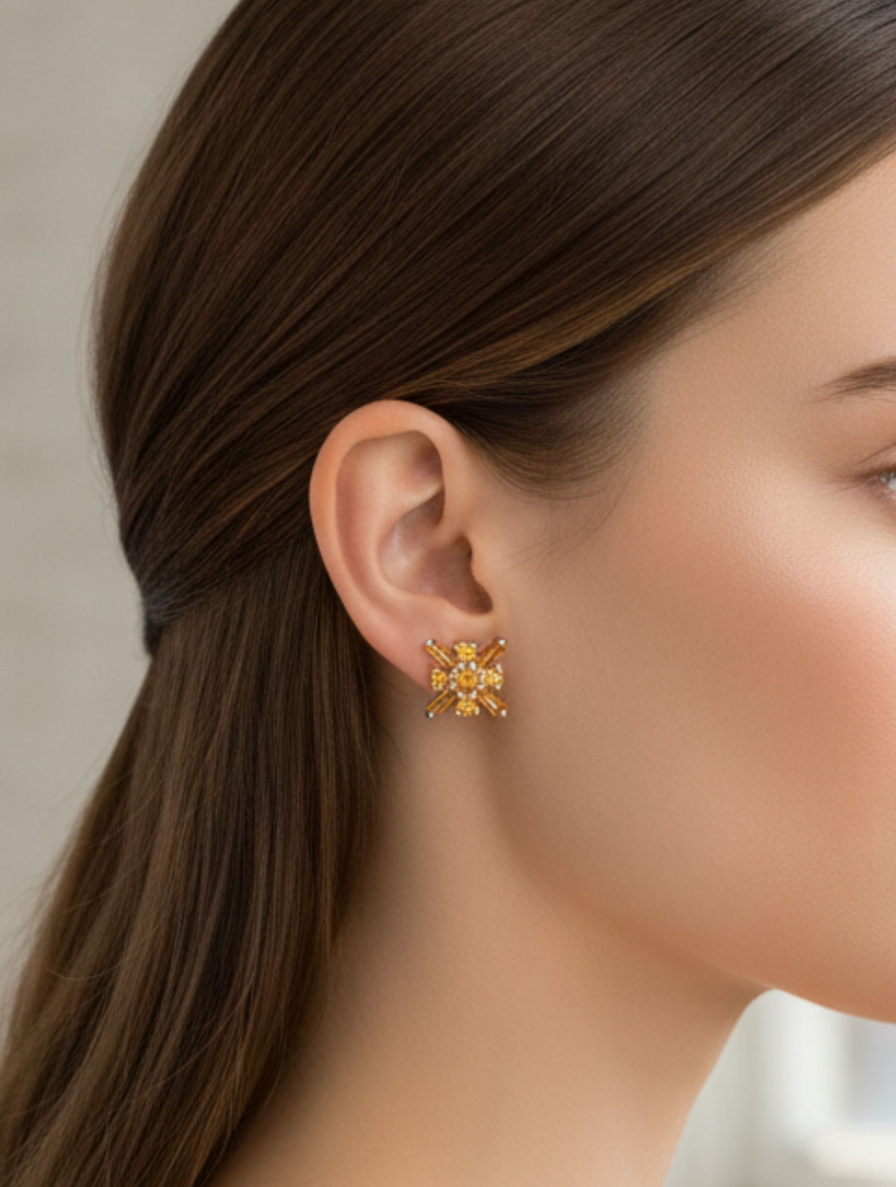 925 Sterling Silver Citrine Starburst Studs Earring