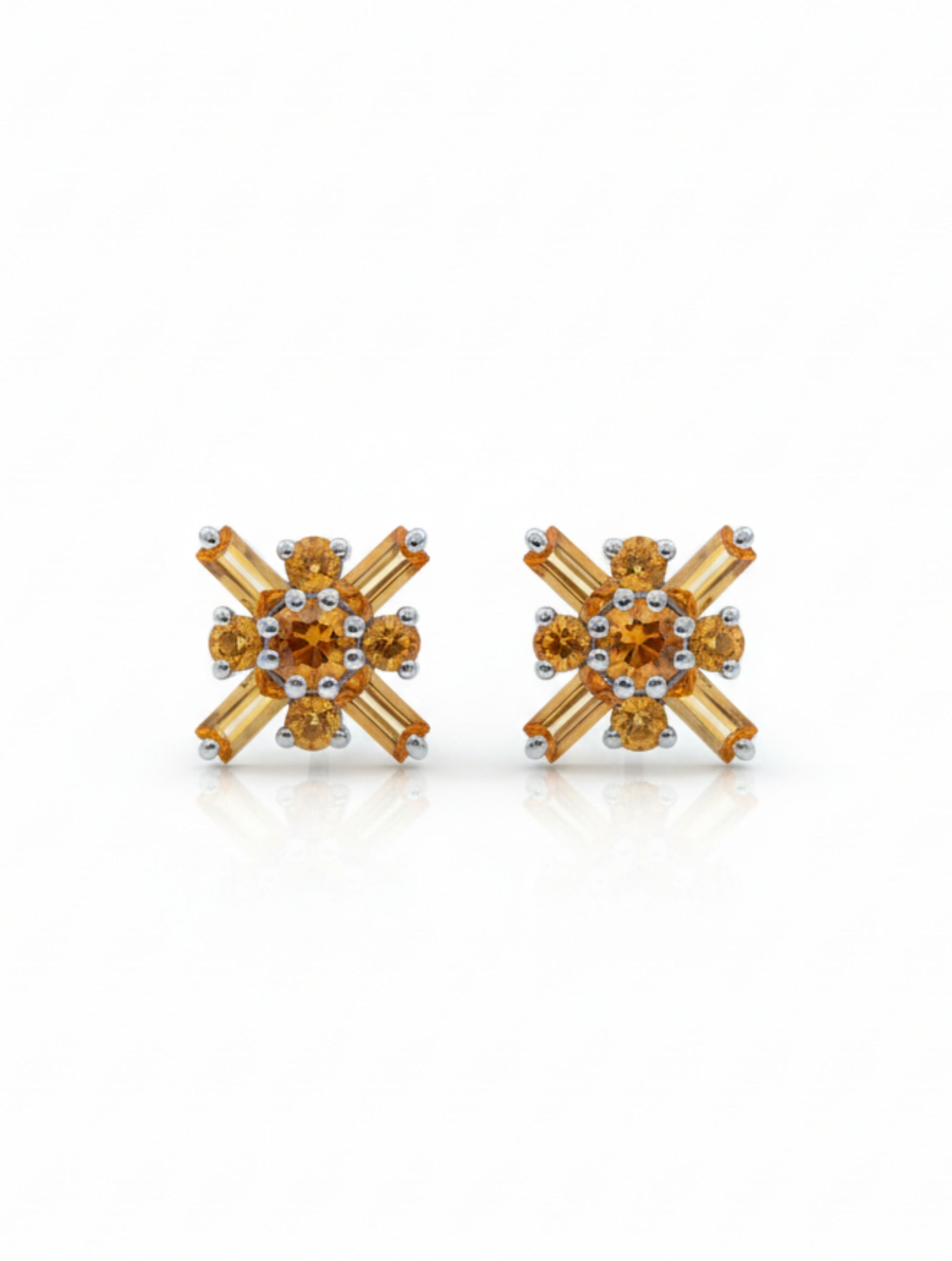 925 Sterling Silver Citrine Starburst Studs Earring