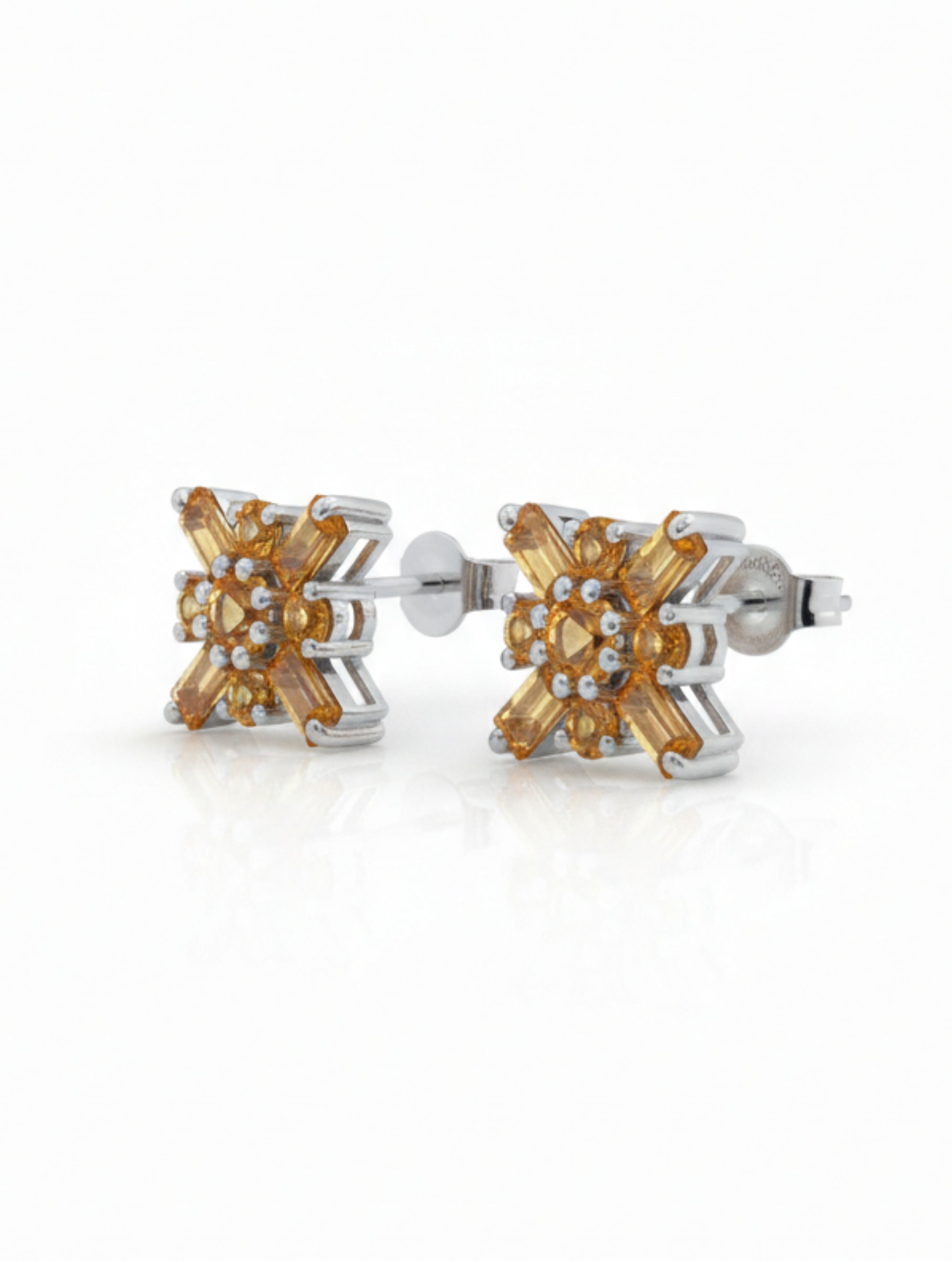 925 Sterling Silver Citrine Starburst Studs Earring