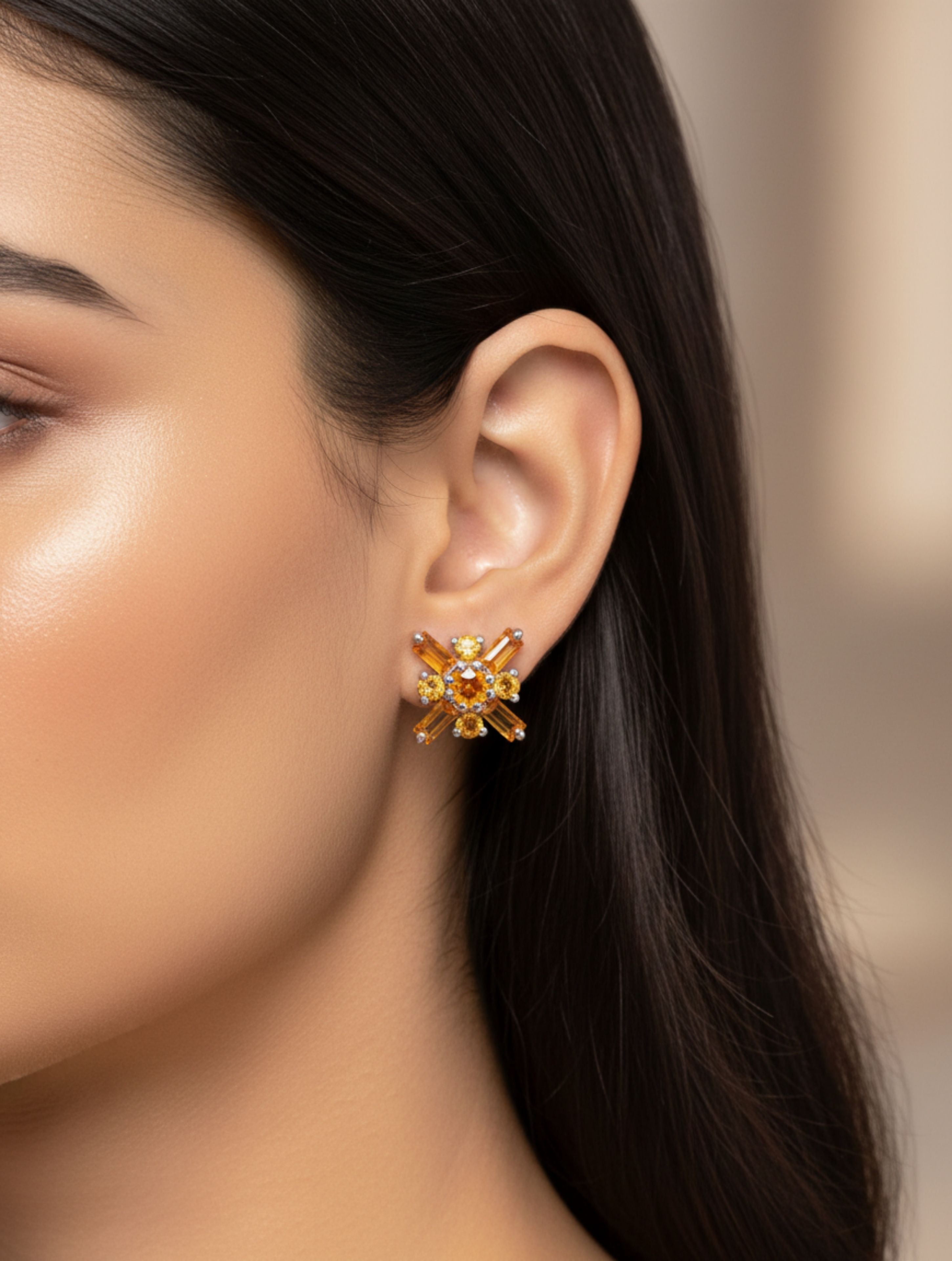 925 Sterling Silver Citrine Starburst Studs Earring