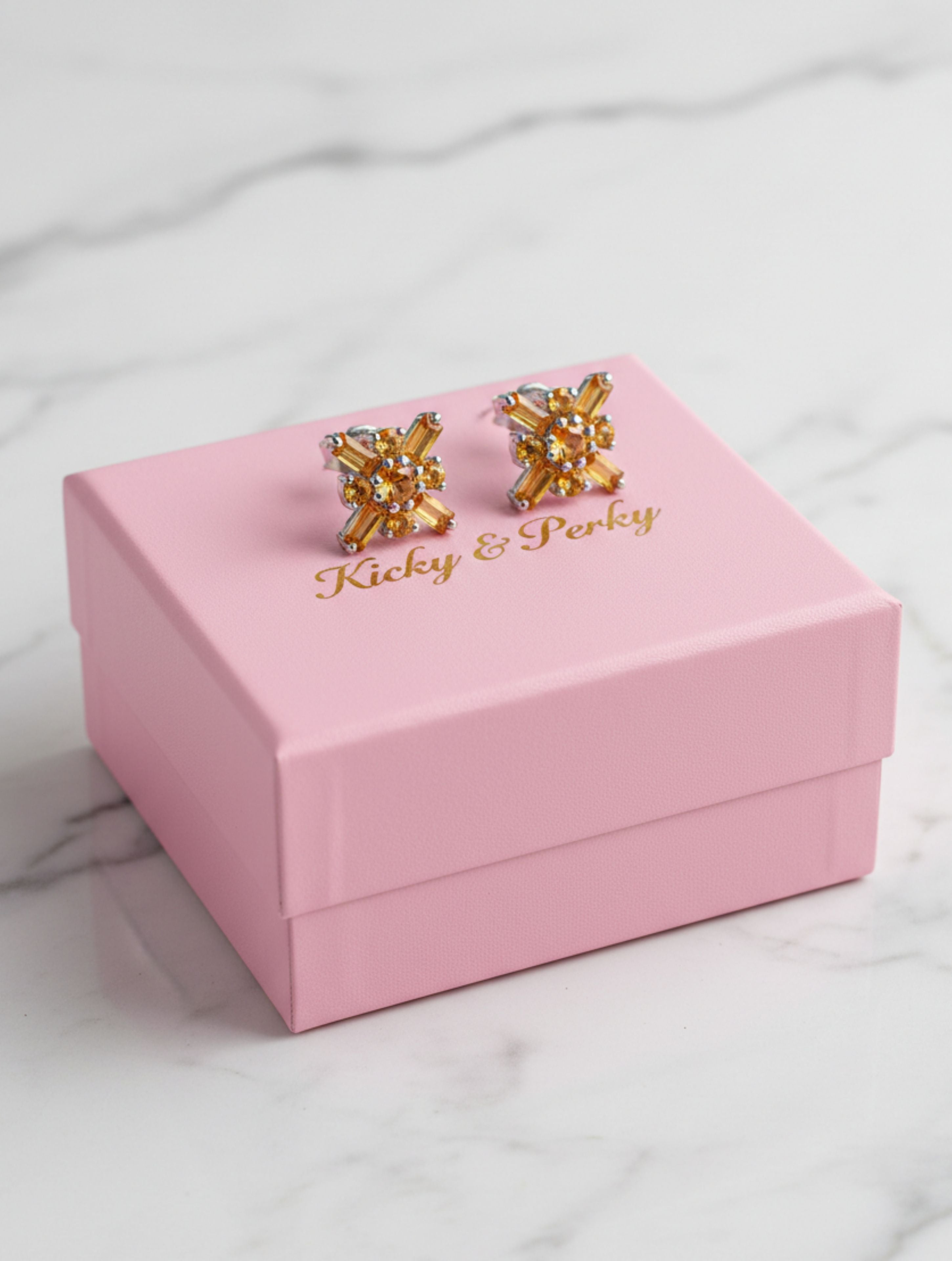 925 Sterling Silver Citrine Starburst Studs Earring