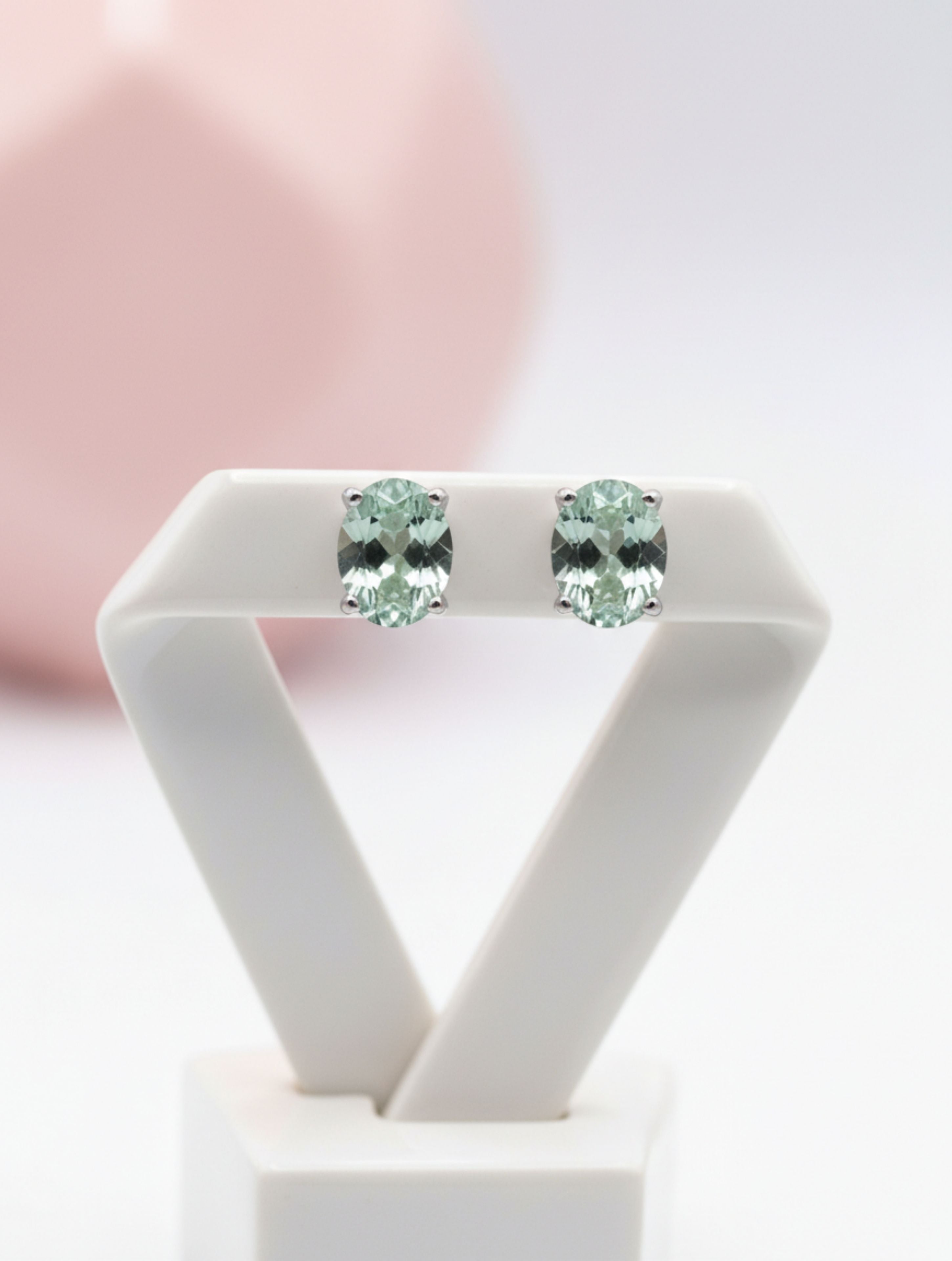 Natural Green Amethyst Oval Stud Earrings in 925 Sterling Silver