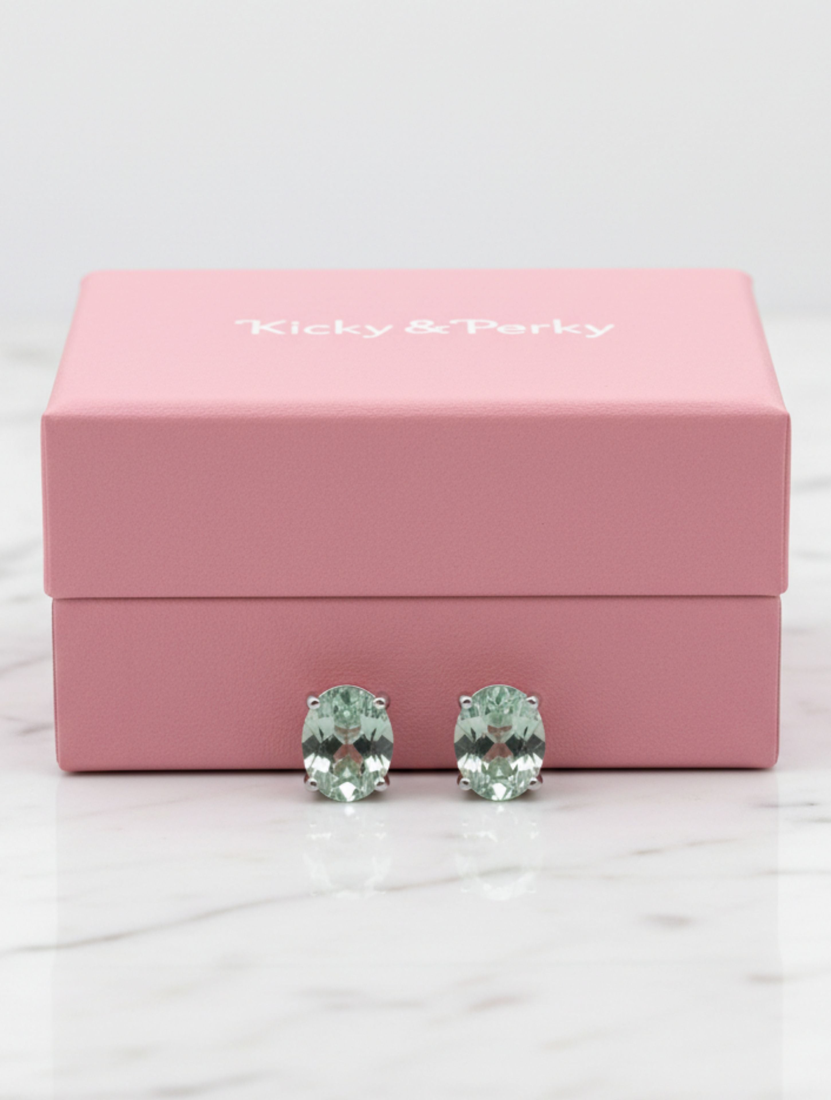 Natural Green Amethyst Oval Stud Earrings in 925 Sterling Silver