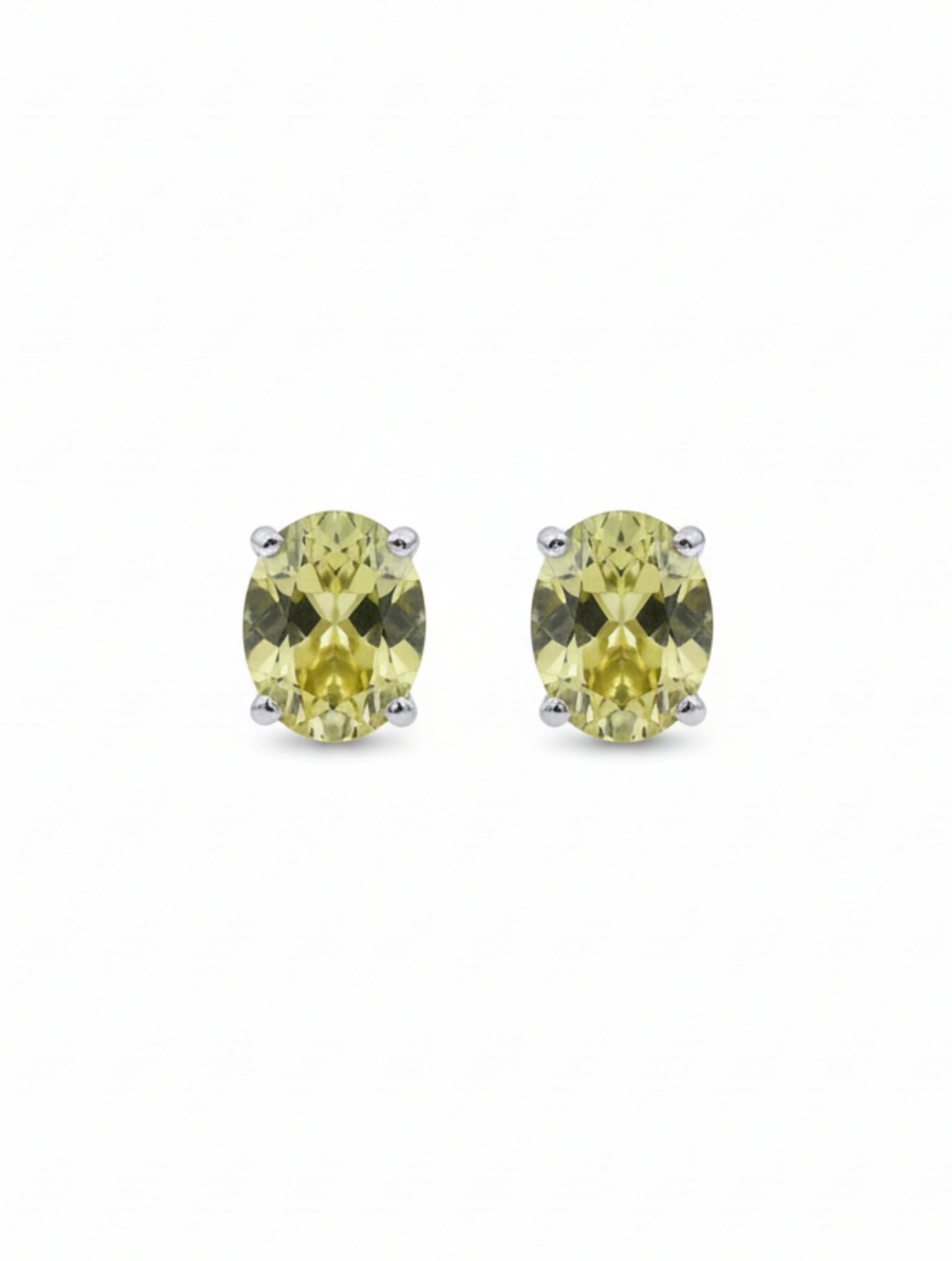 Oval Lemon Topaz Stud Solitaire Earrings in 925 Sterling Silver