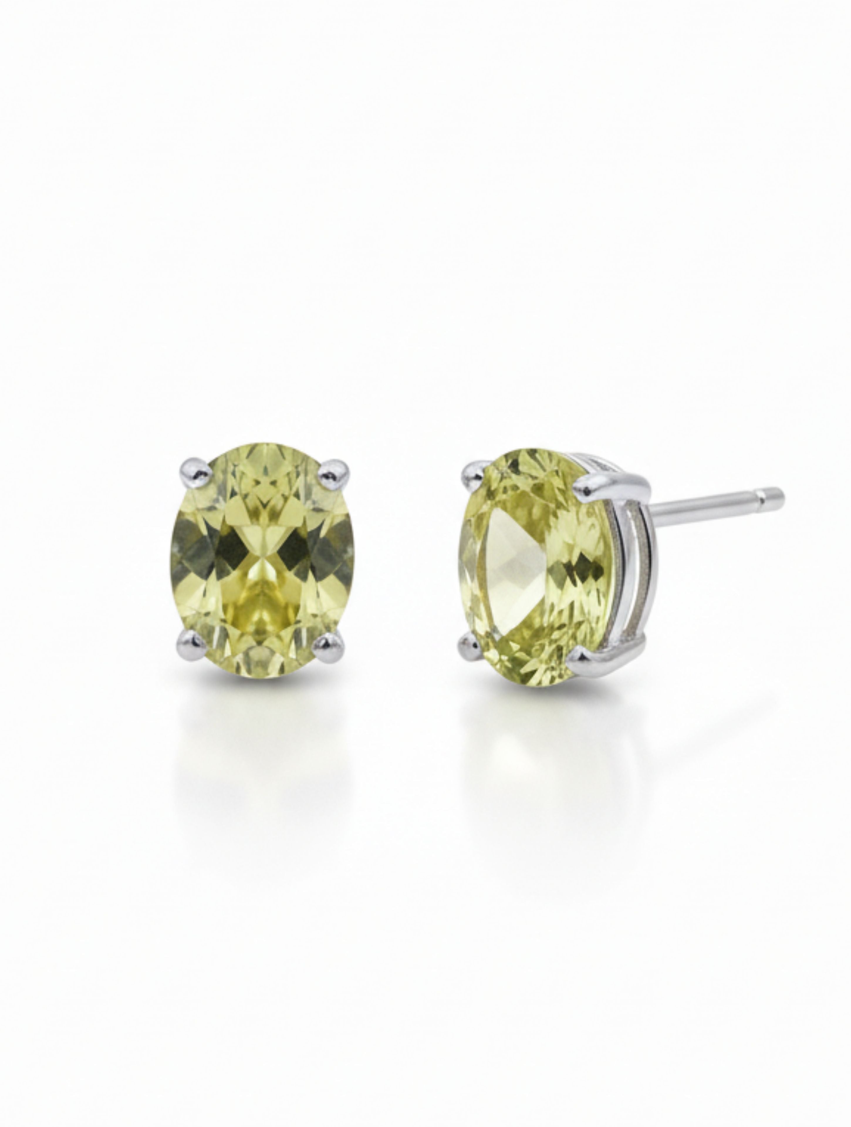 Oval Lemon Topaz Stud Solitaire Earrings in 925 Sterling Silver