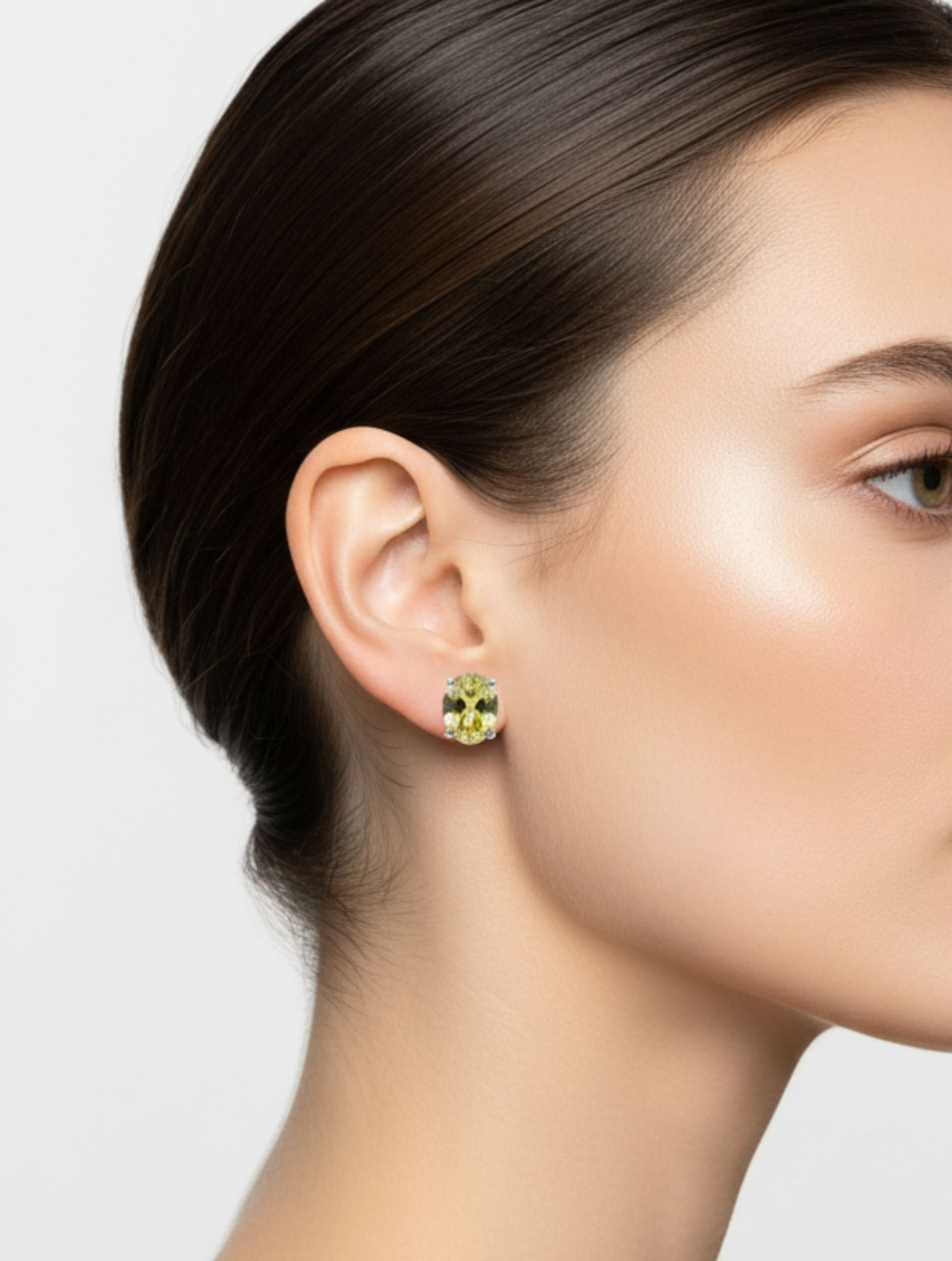 Oval Lemon Topaz Stud Solitaire Earrings in 925 Sterling Silver