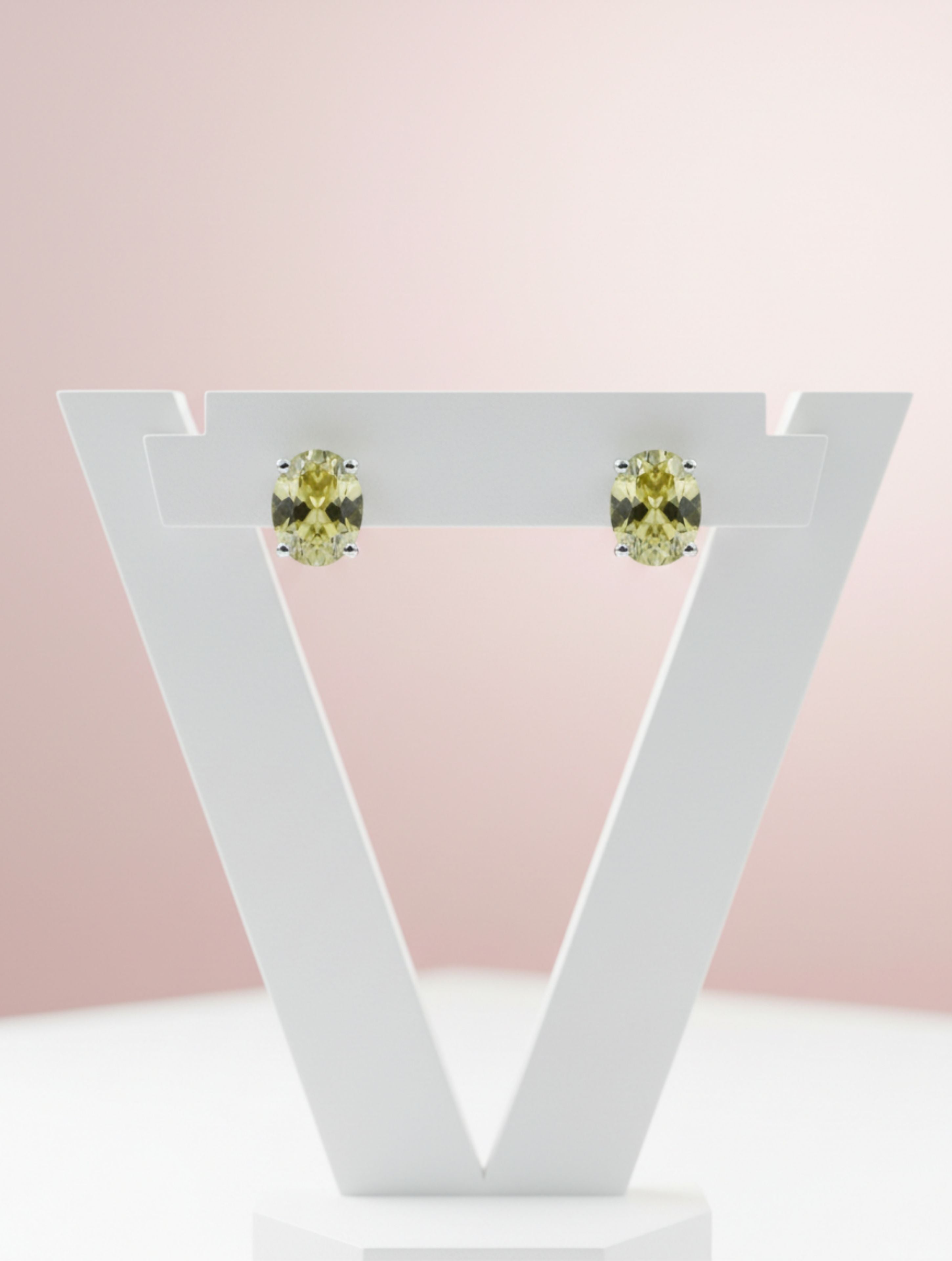 Oval Lemon Topaz Stud Solitaire Earrings in 925 Sterling Silver