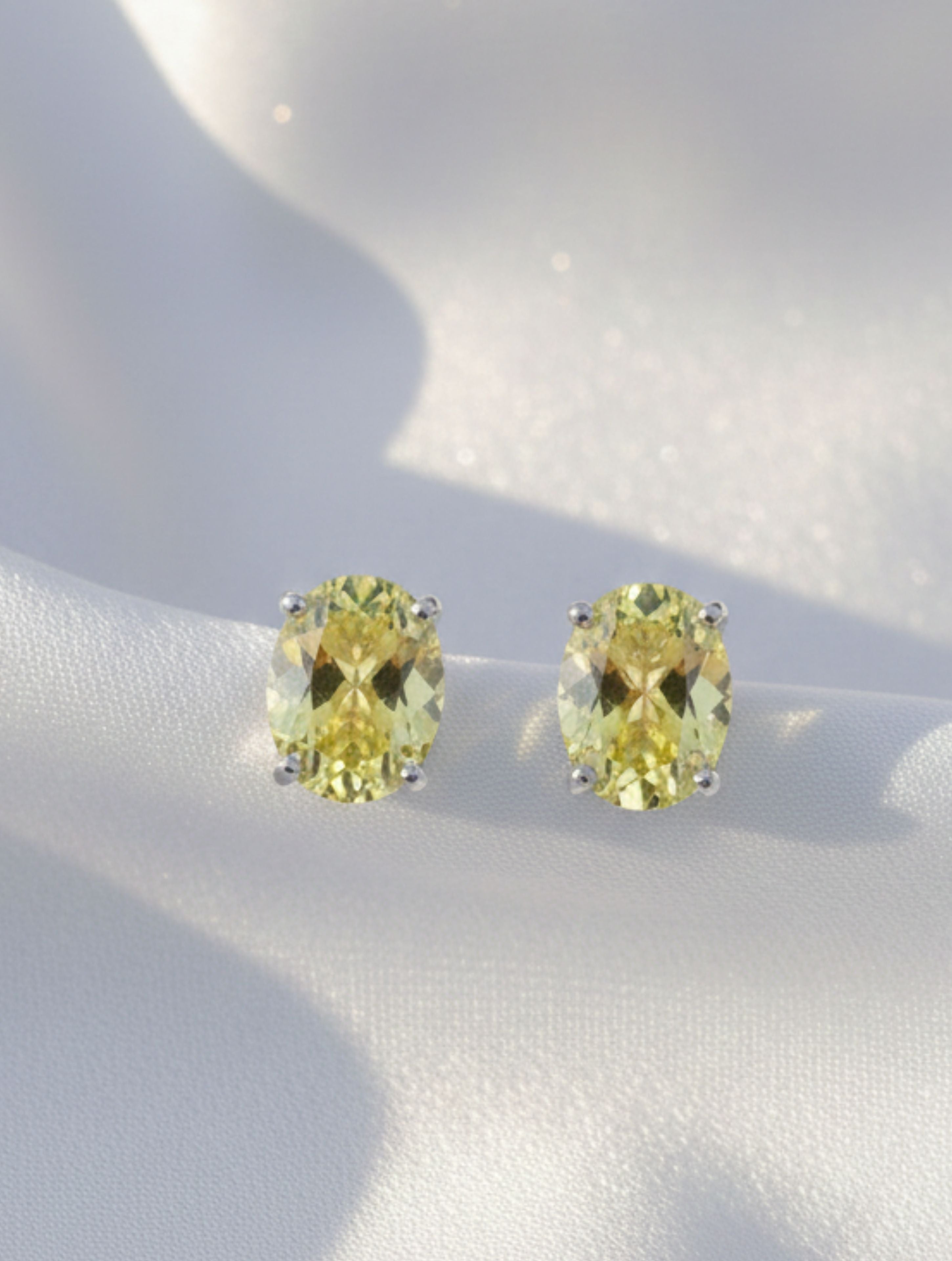 Oval Lemon Topaz Stud Solitaire Earrings in 925 Sterling Silver