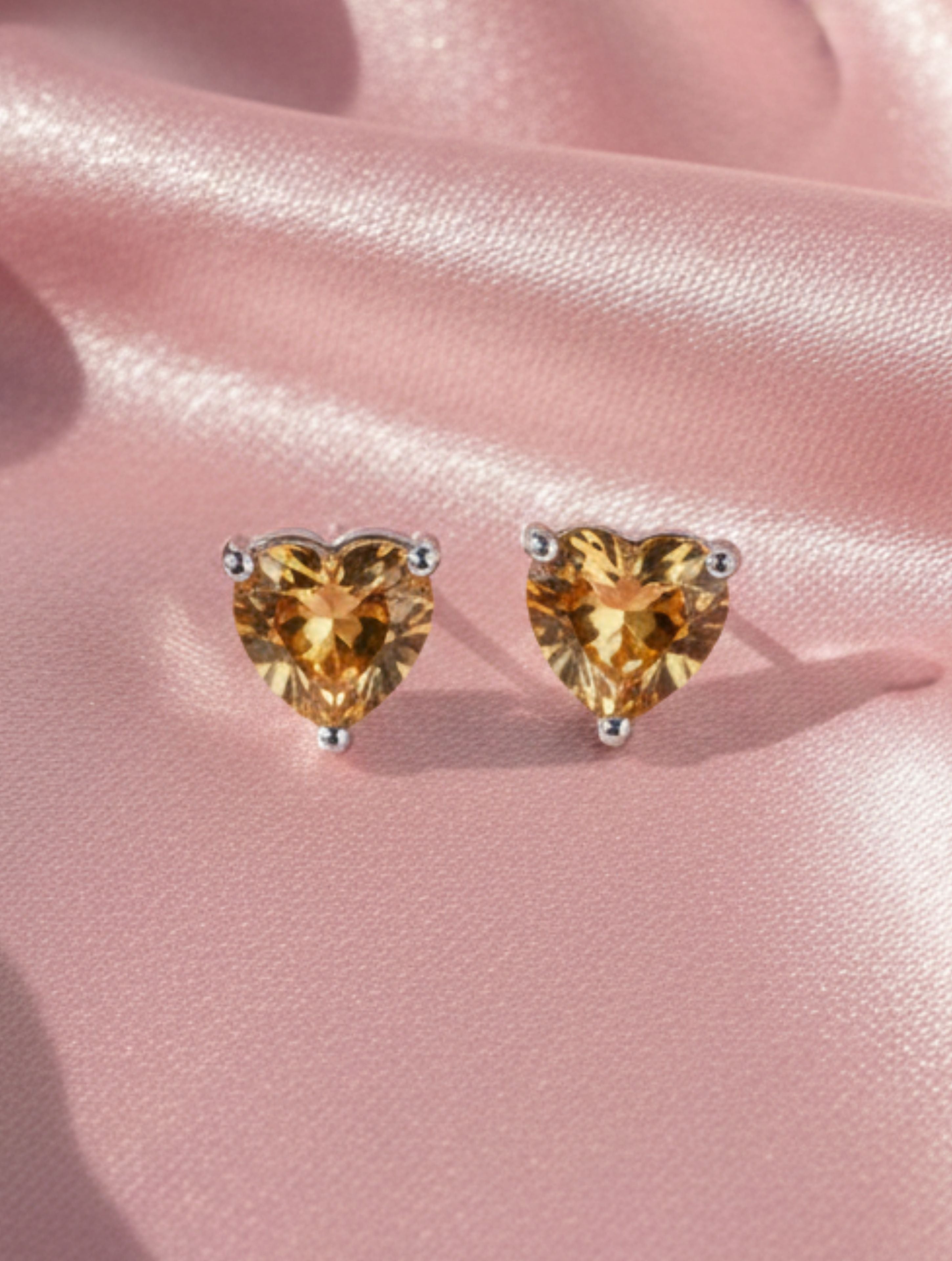 Heart-Cut Natural Citrine Stud Earrings in 925 Sterling Silver