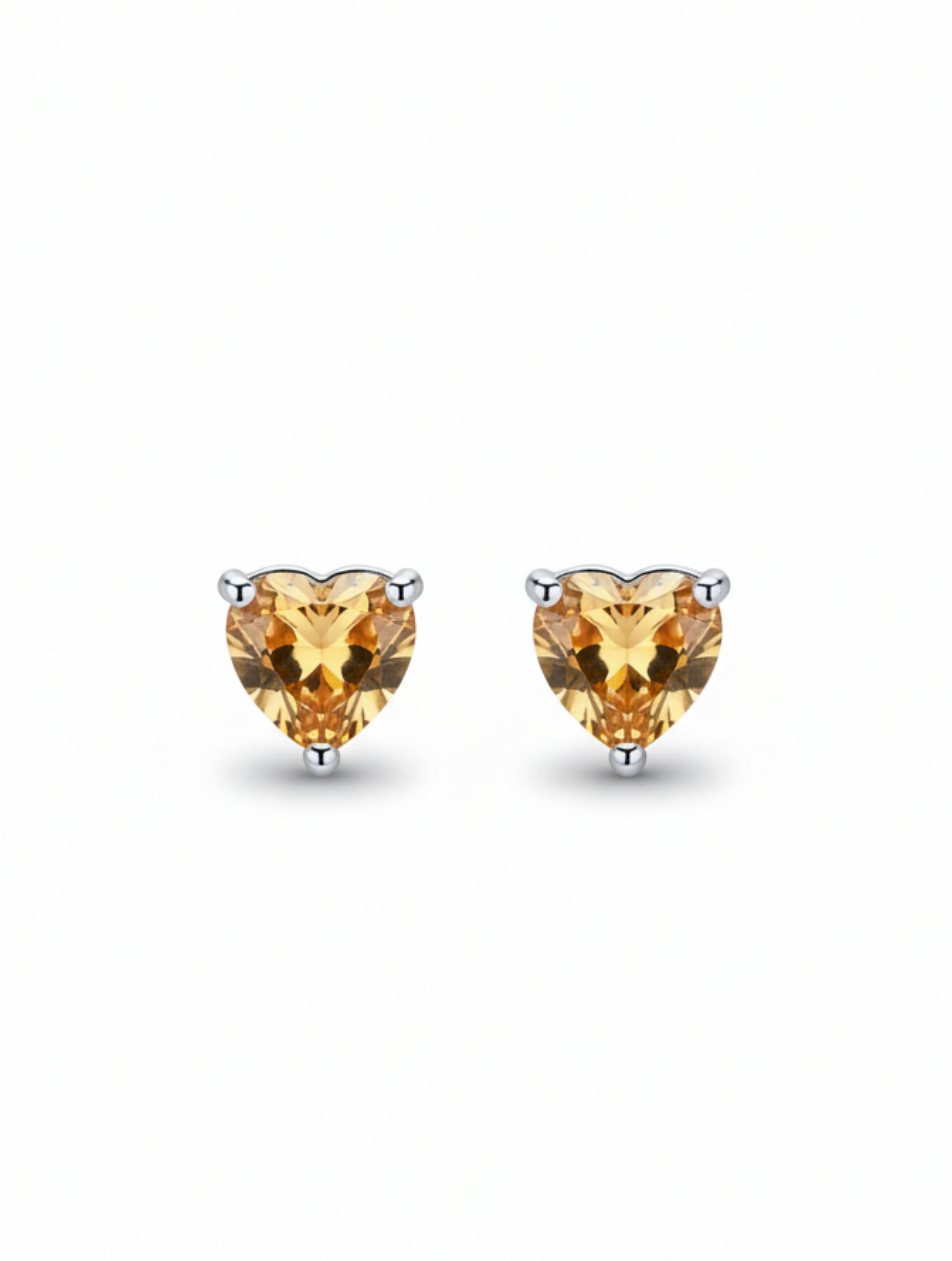 Heart-Cut Natural Citrine Stud Earrings in 925 Sterling Silver