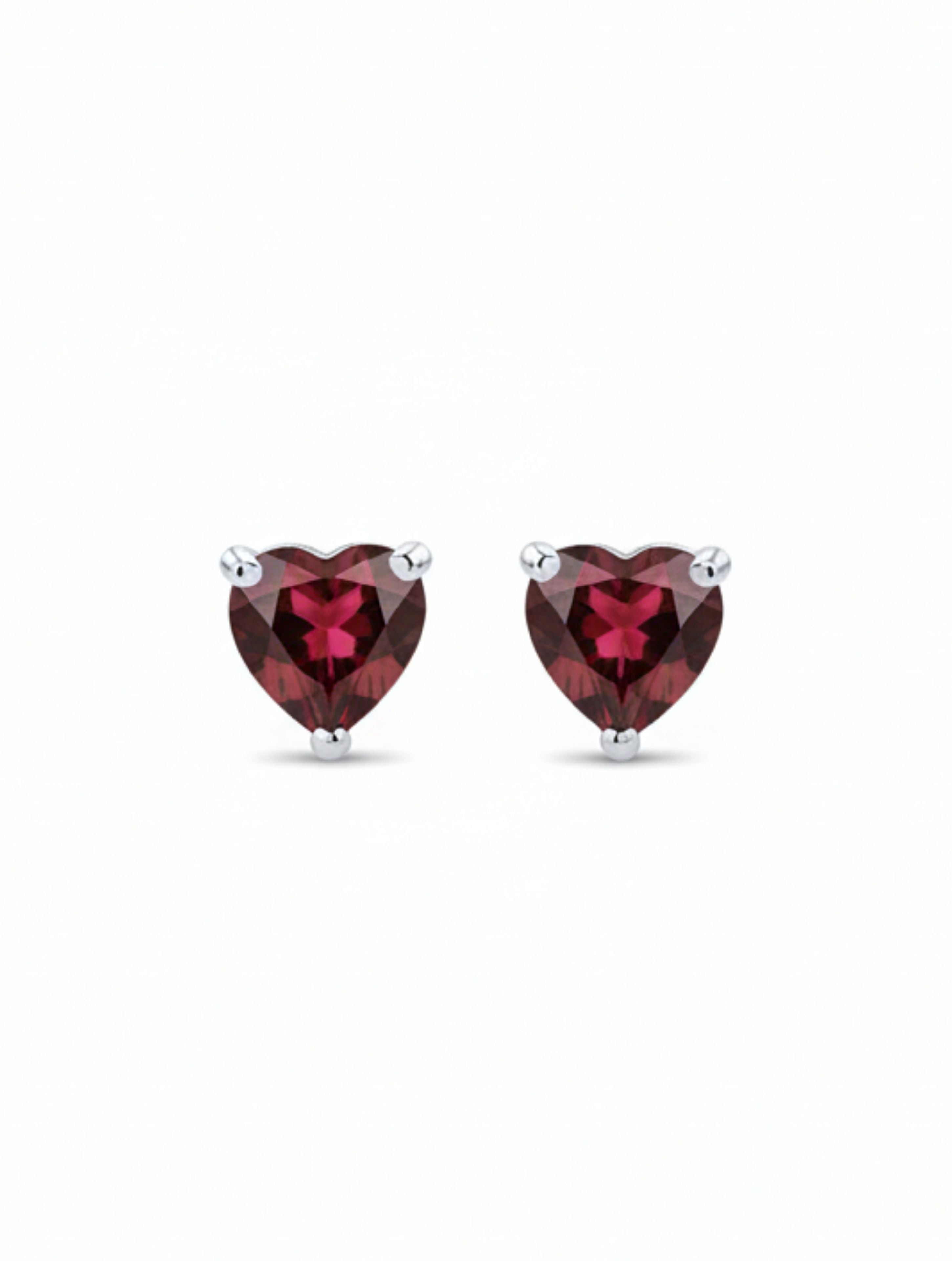 Natural Heart-Cut Garnet Stud Earrings in 925 Sterling Silver