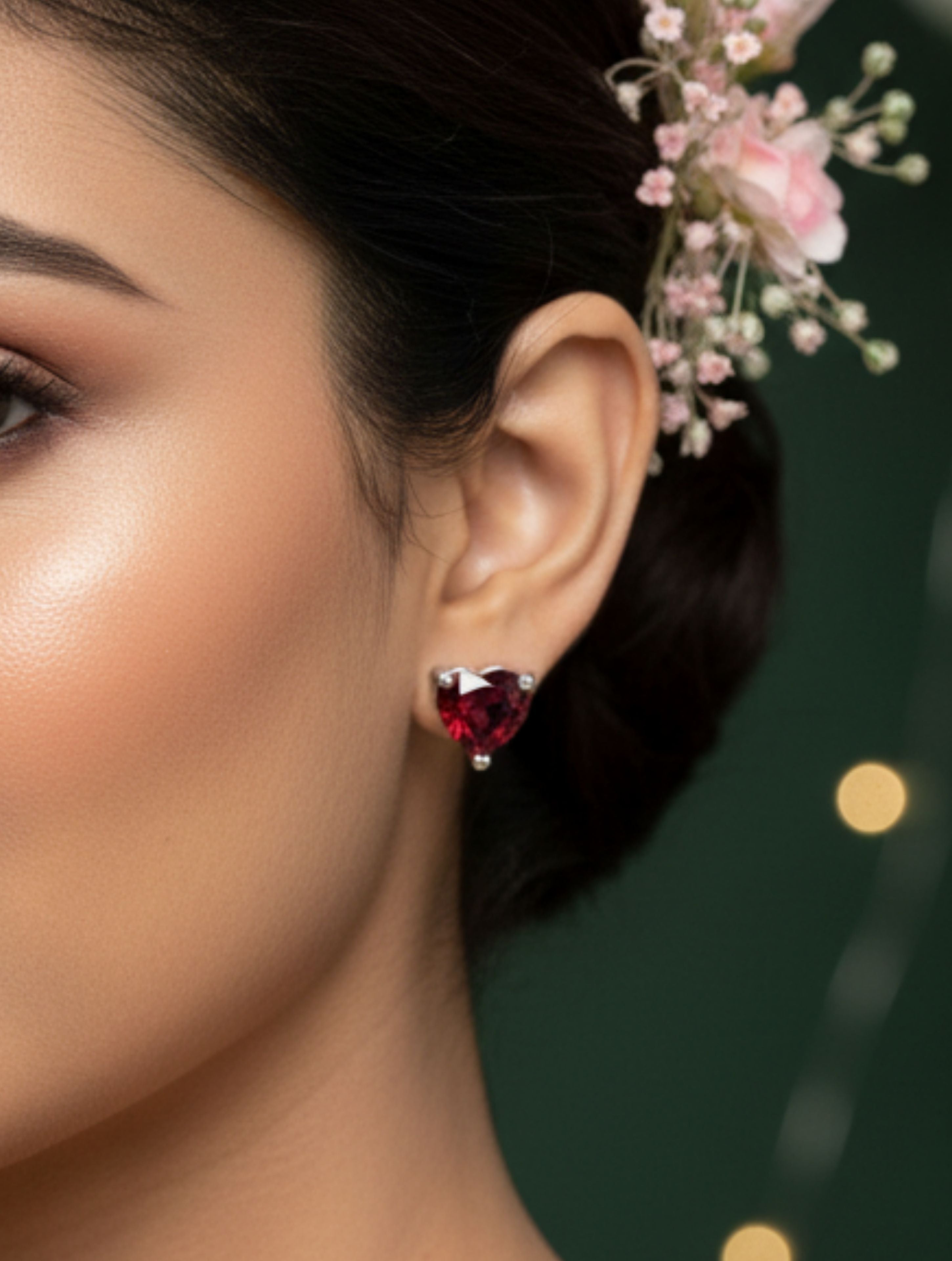 Natural Heart-Cut Garnet Stud Earrings in 925 Sterling Silver