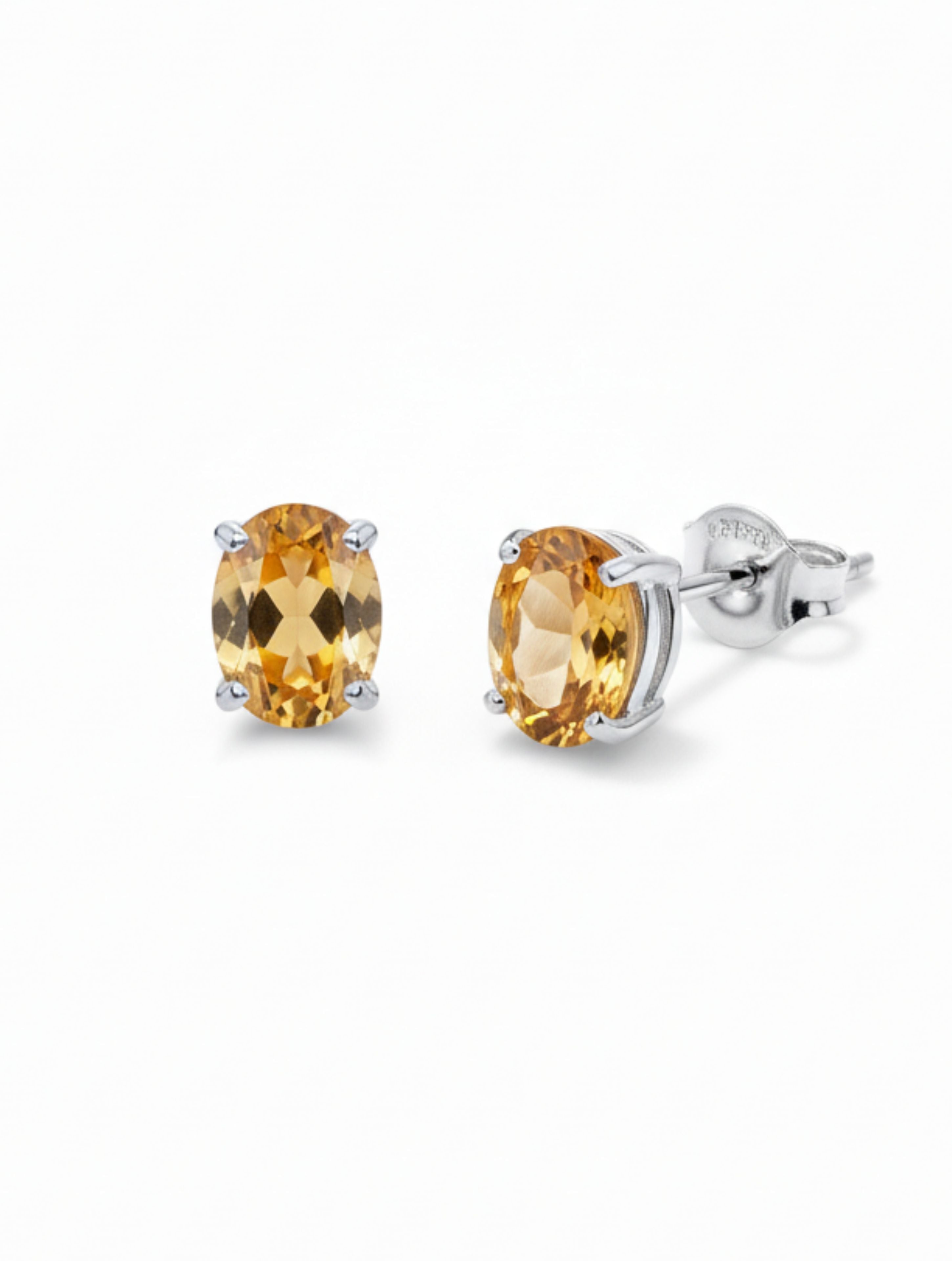 Oval Citrine Stud Earrings in 925 Sterling Silver