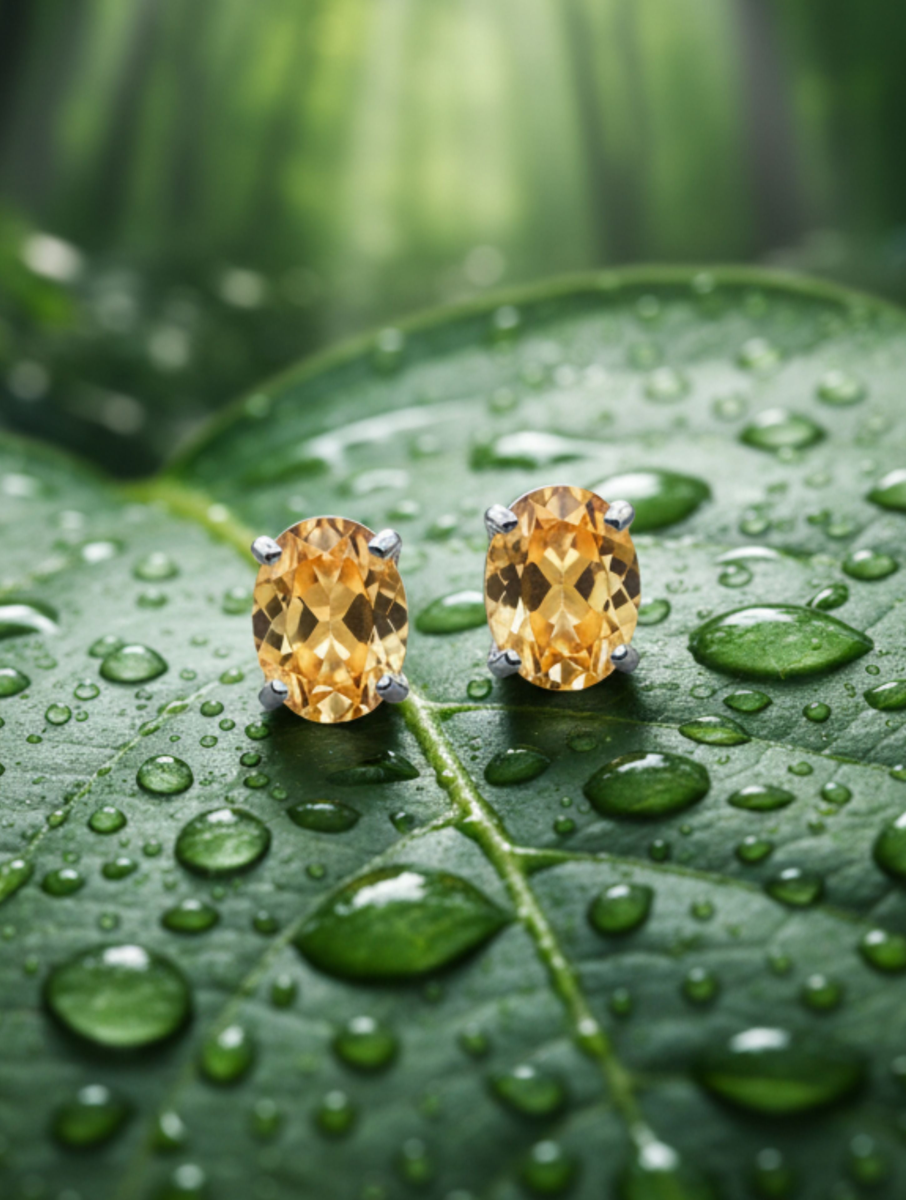 Oval Citrine Stud Earrings in 925 Sterling Silver