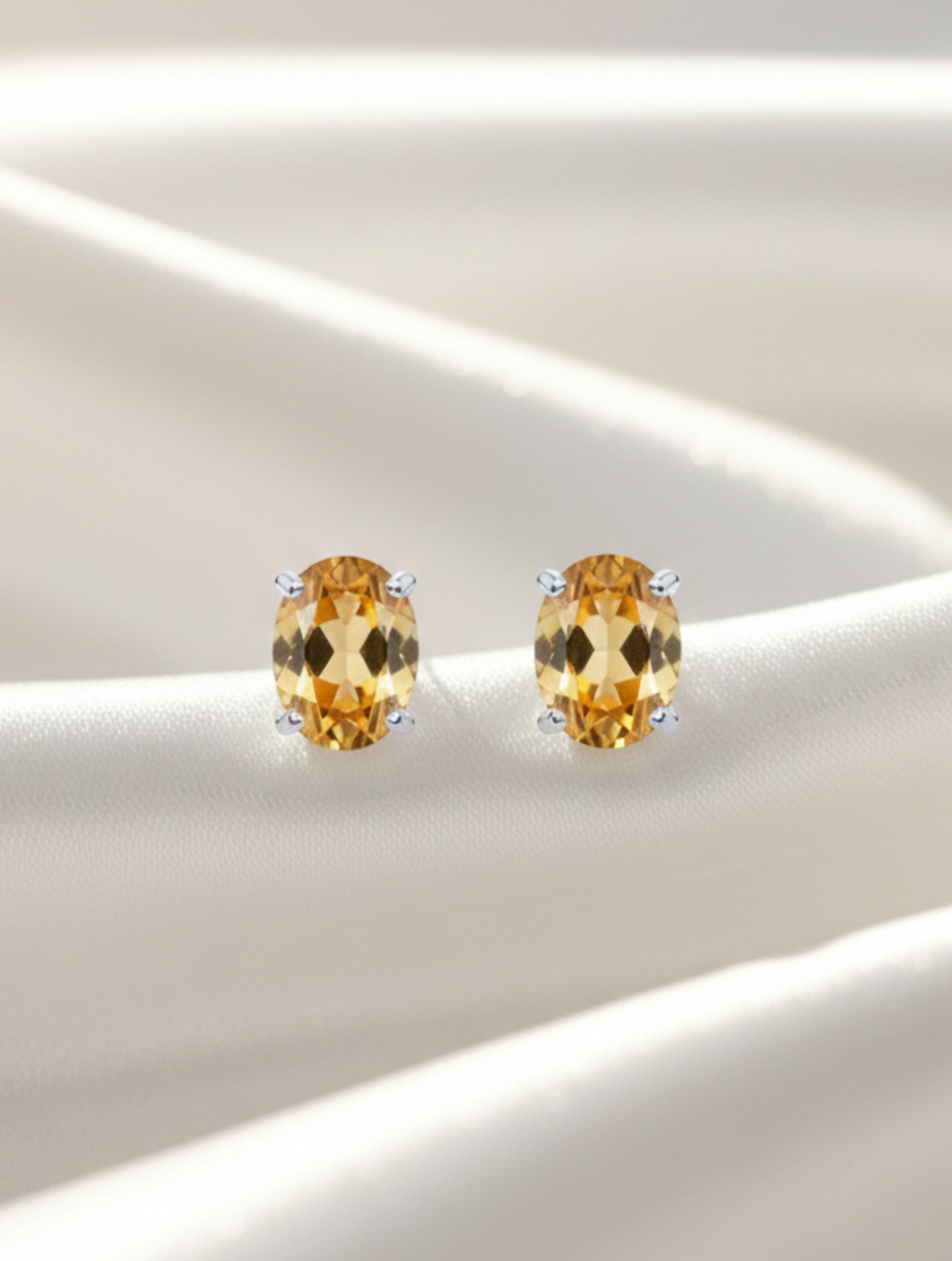 Oval Citrine Stud Earrings in 925 Sterling Silver