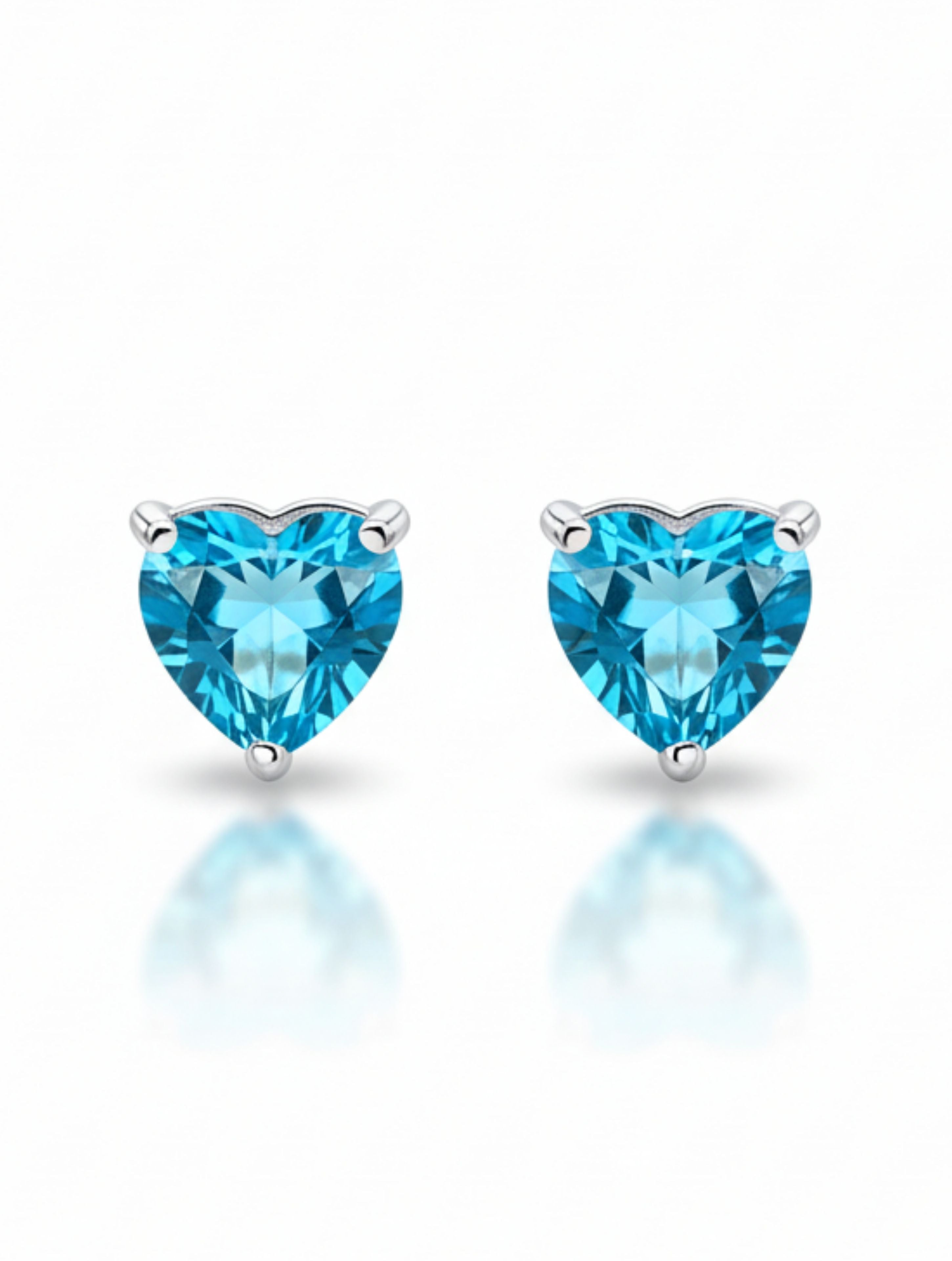 Heart-Cut Swiss Blue Topaz Stud Earrings in 925 Sterling Silver