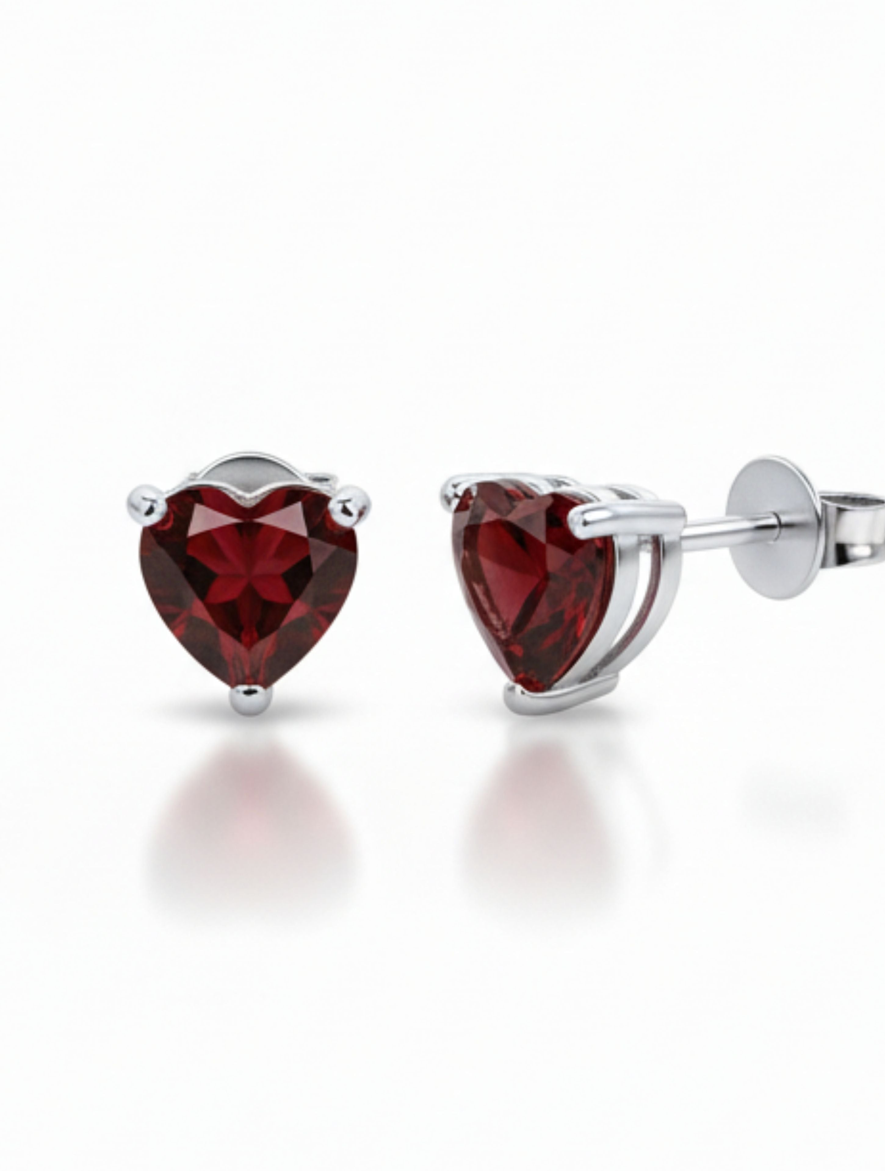 Heart-Cut Natural Red Garnet Stud Earrings in 925 Sterling Silver