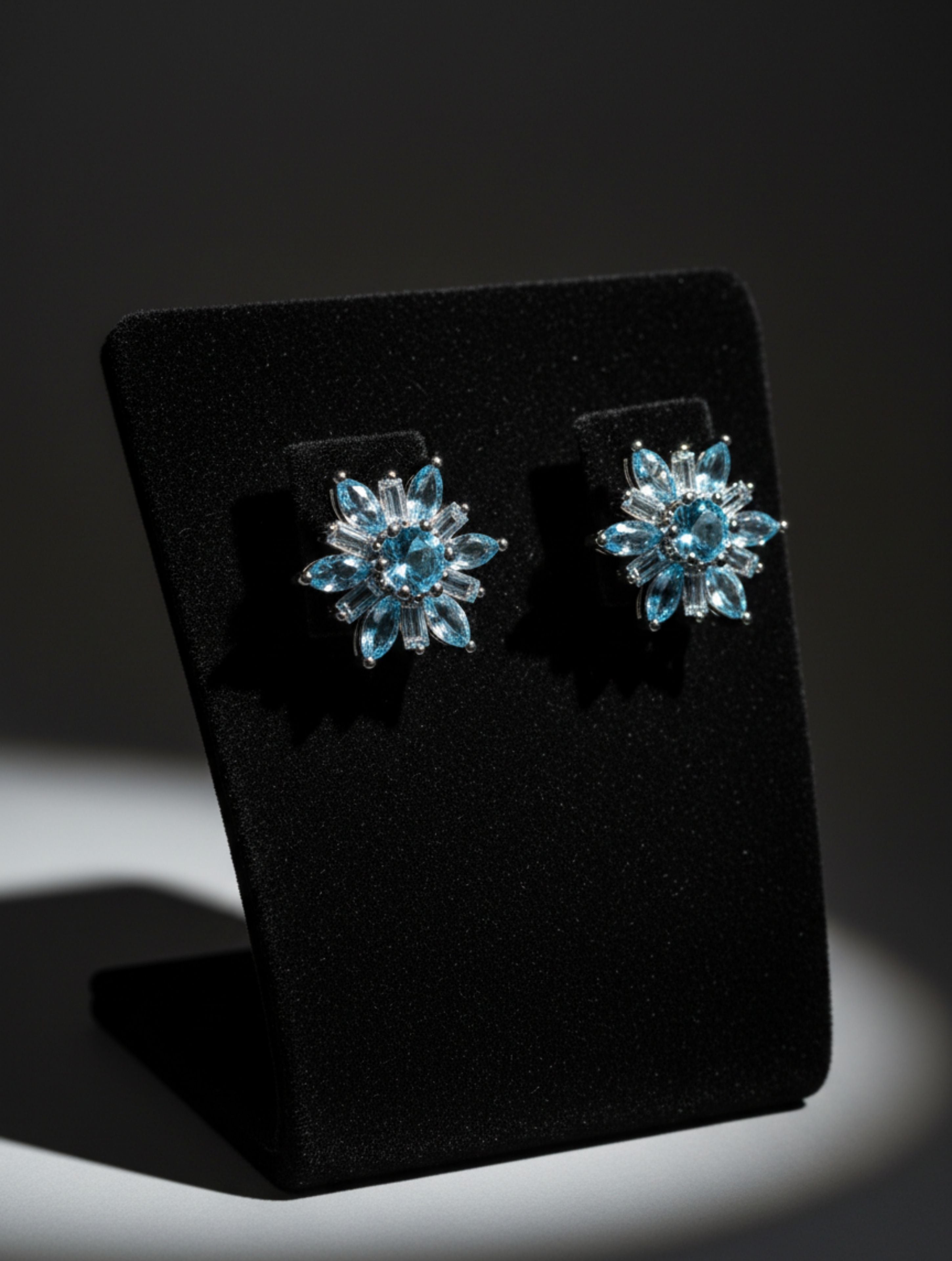 Natural Blue Topaz Snowflake Stud Earrings in 925 Sterling Silver