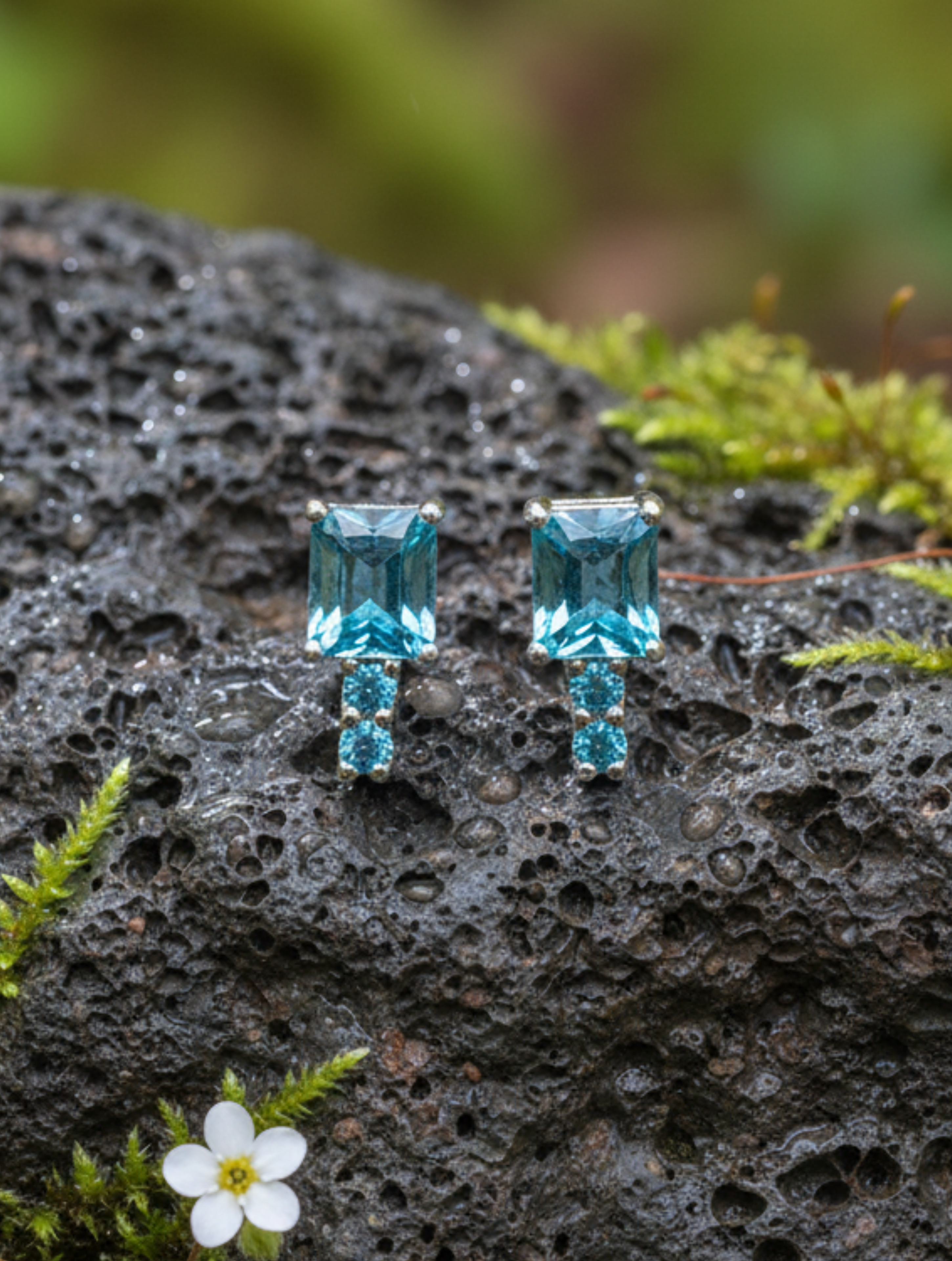 Natural Blue Topaz Drop Studs in 925 Sterling Silver