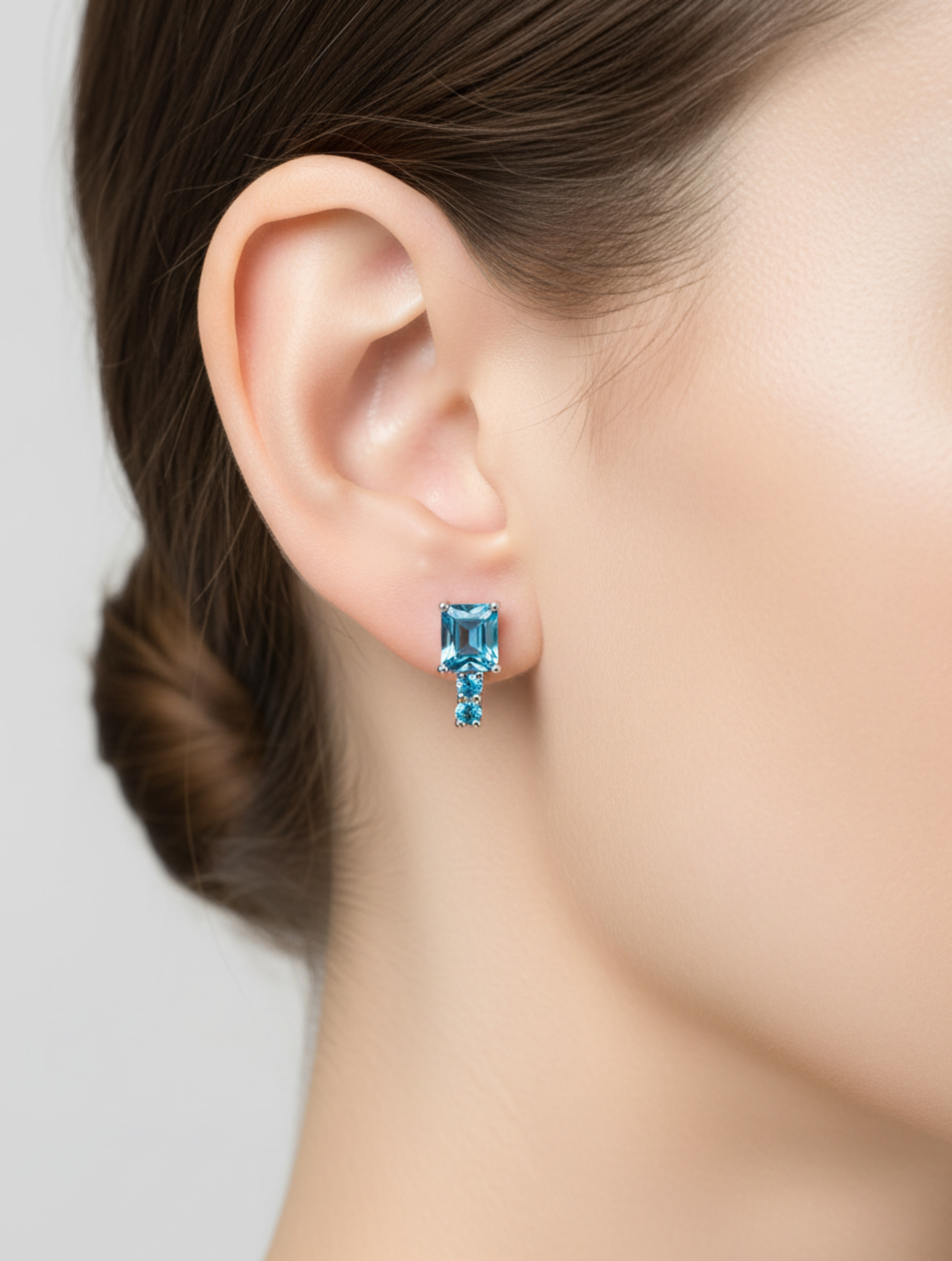 Natural Blue Topaz Drop Studs in 925 Sterling Silver