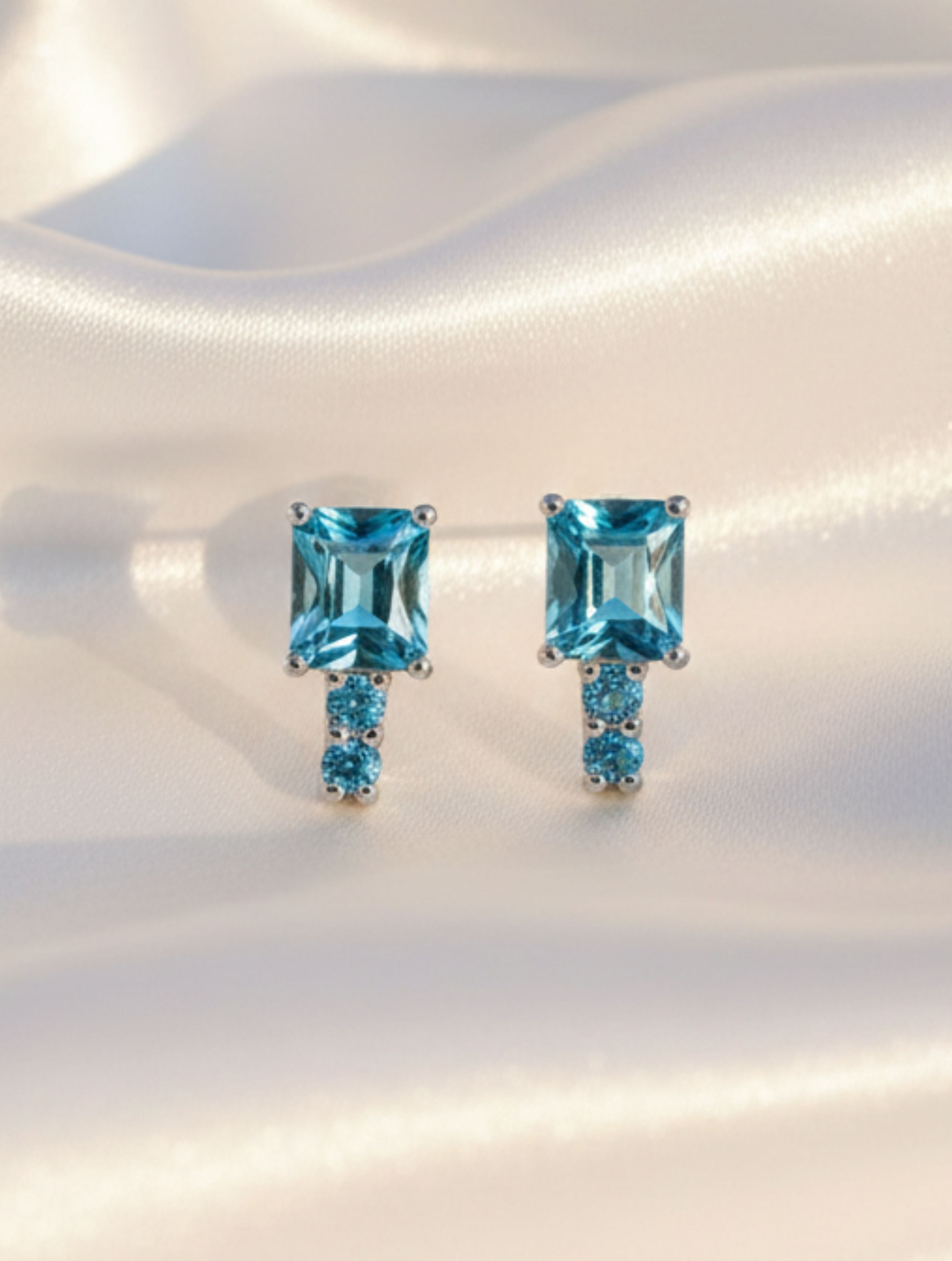 Natural Blue Topaz Drop Studs in 925 Sterling Silver